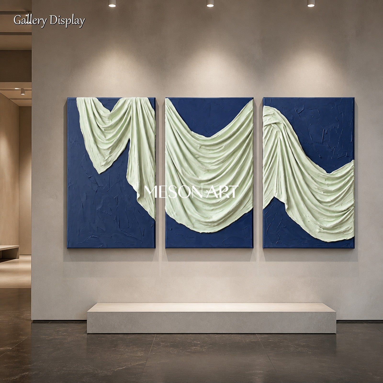 Blue And White 3D Textured Wall Art Rectangular Sculptural Canvas Modern Organic By Mesonart