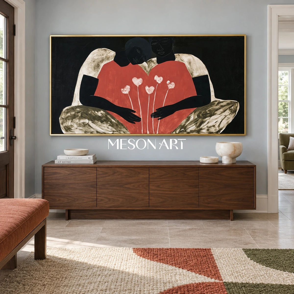 Red And Black Expressionist Figurative Panoramic Art Original Artist Hand Painted By Mesonart