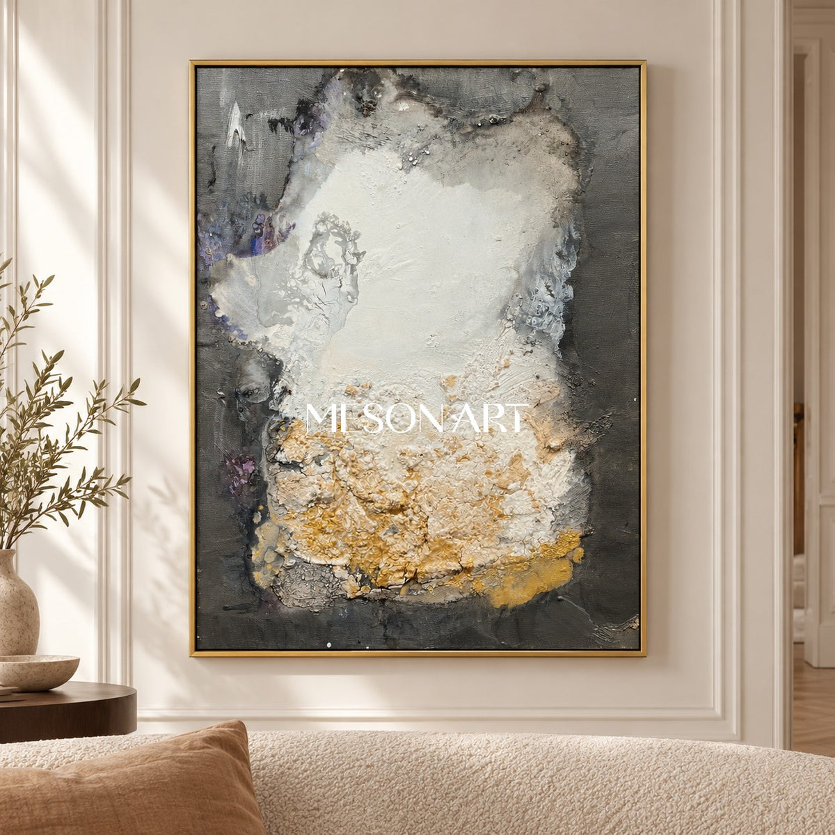 Black And White Abstract Painting Textured Modern Canvas Wall Art For Living Room By Mesonart
