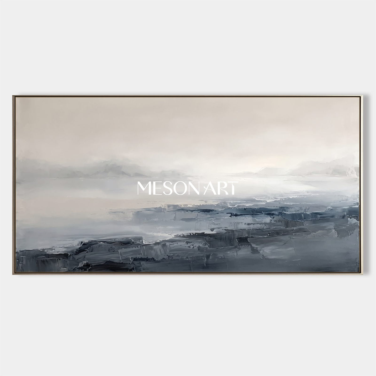Gray And White Abstract Landscape Painting Rectangular Wall Art For Living Room Original Artist By Mesonart