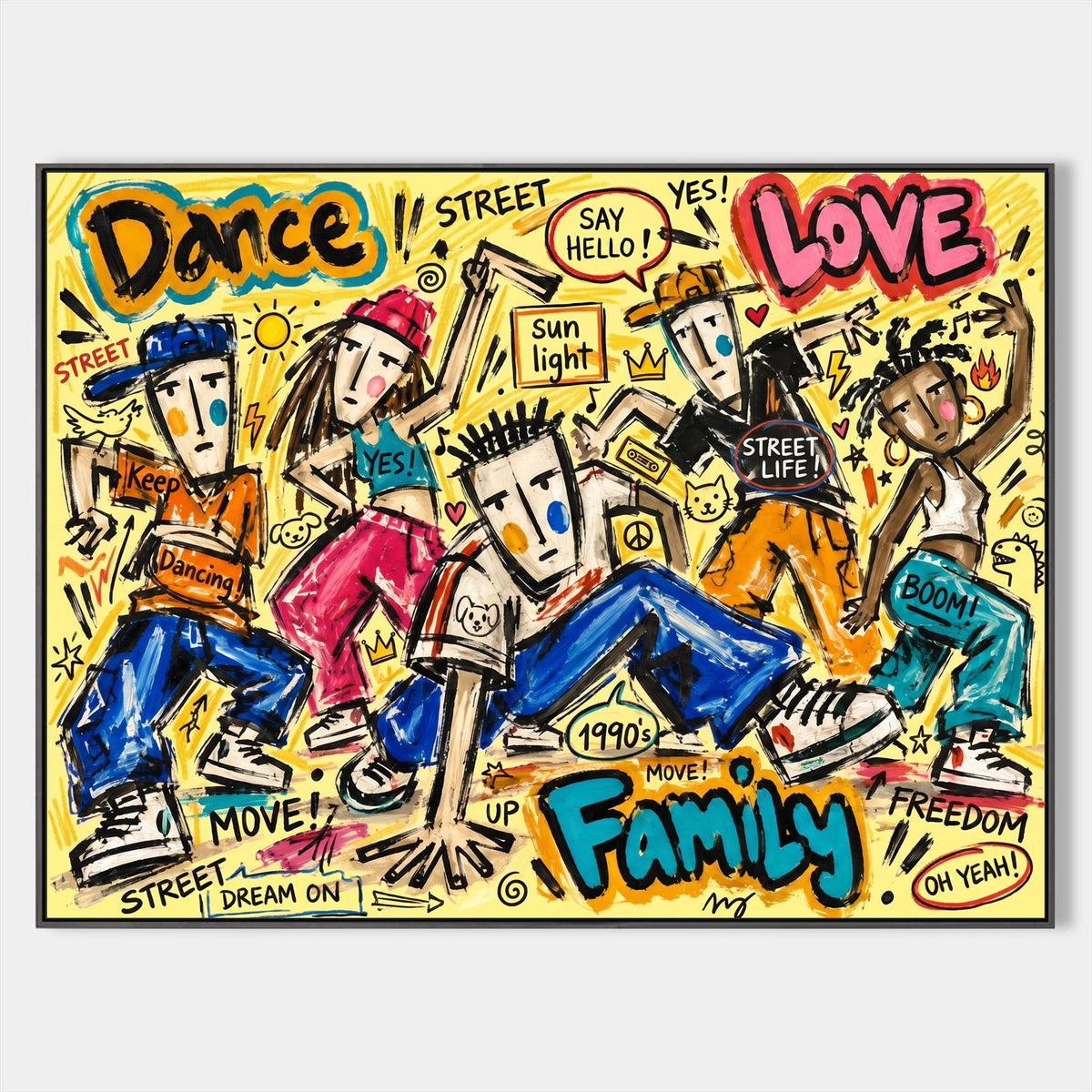 Yellow Graffiti Painting Rectangular Wall Art Original Artist Hand Painted By Mesonart