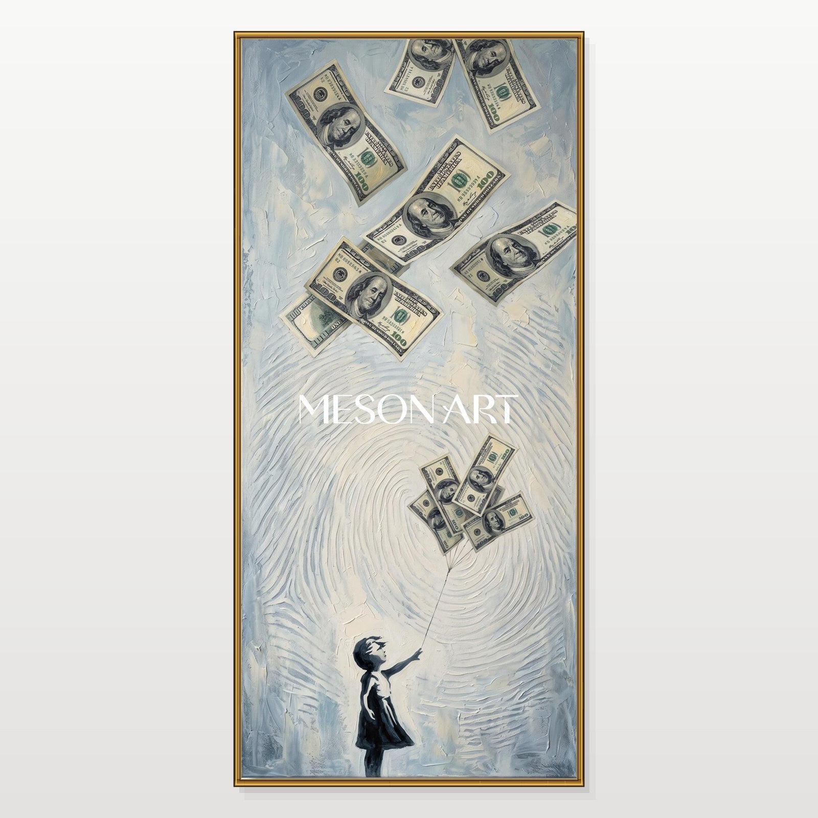 Green And Black Money Art Contemporary Street Bull Market Original Artwork By Artist Panoramic Wall Decor For Living Room By Mesonart