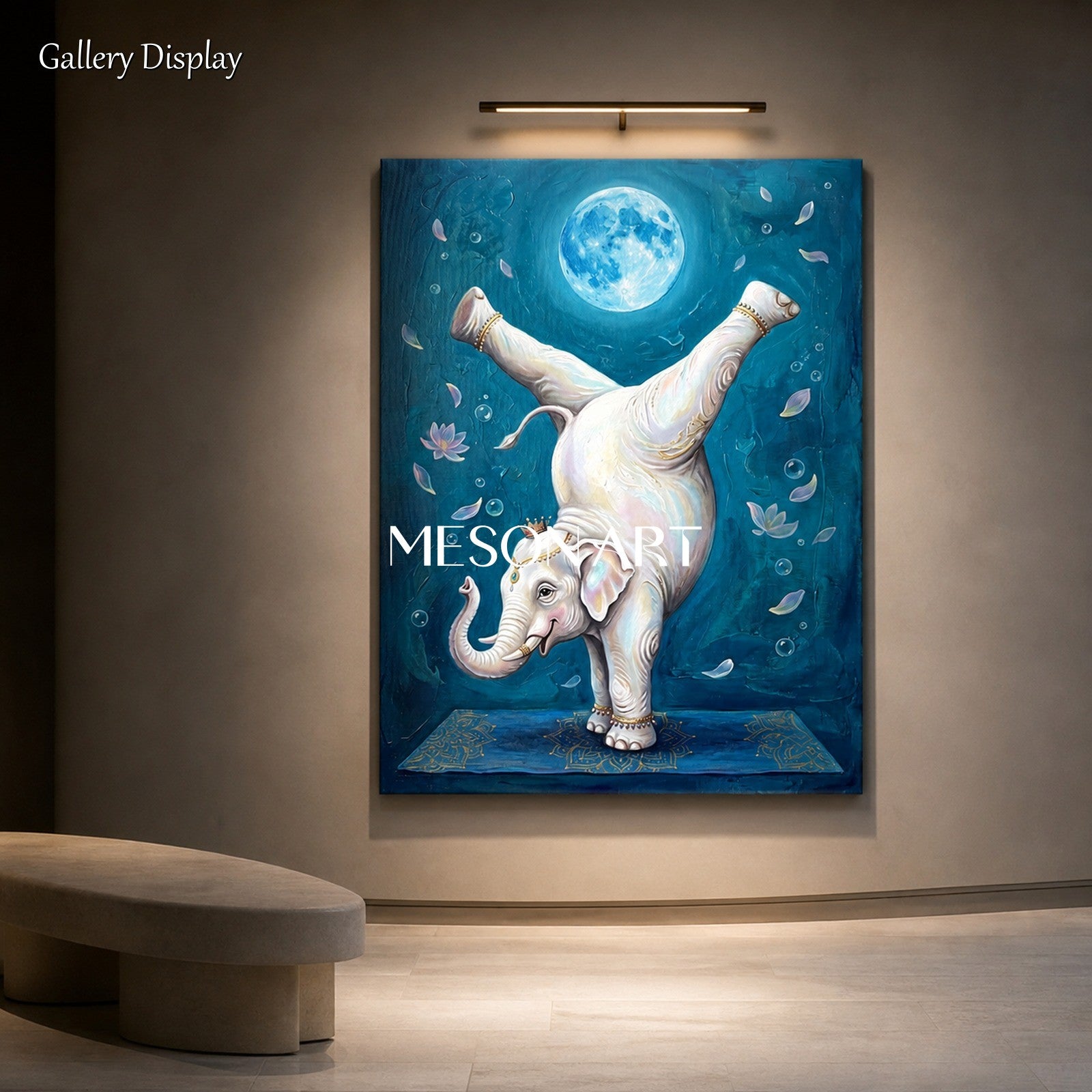 Blue And White Abstract Art Yoga Elephant Surreal Rectangular Wall Decor By Mesonart