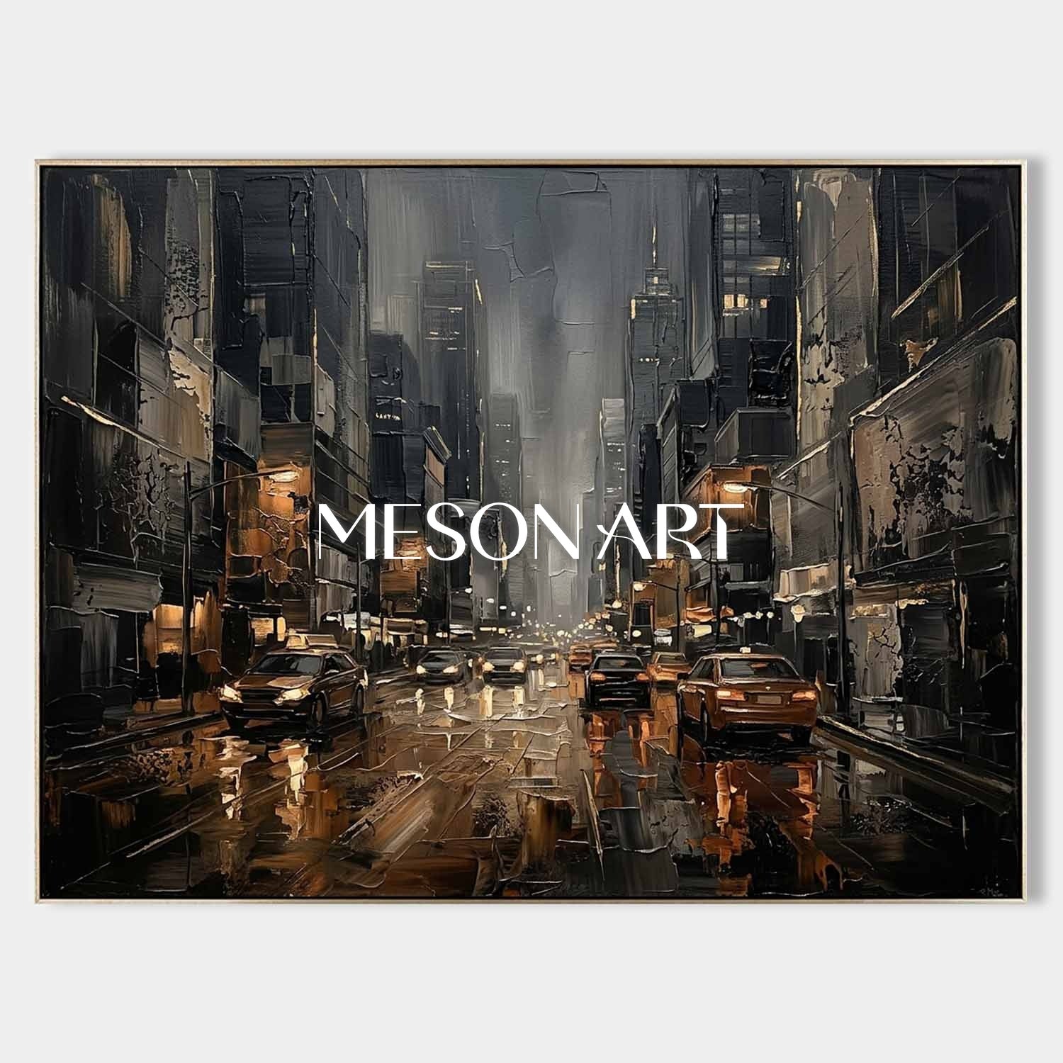 Abstract City Street Painting With Plaster Texture For Industrial Loft Living Room