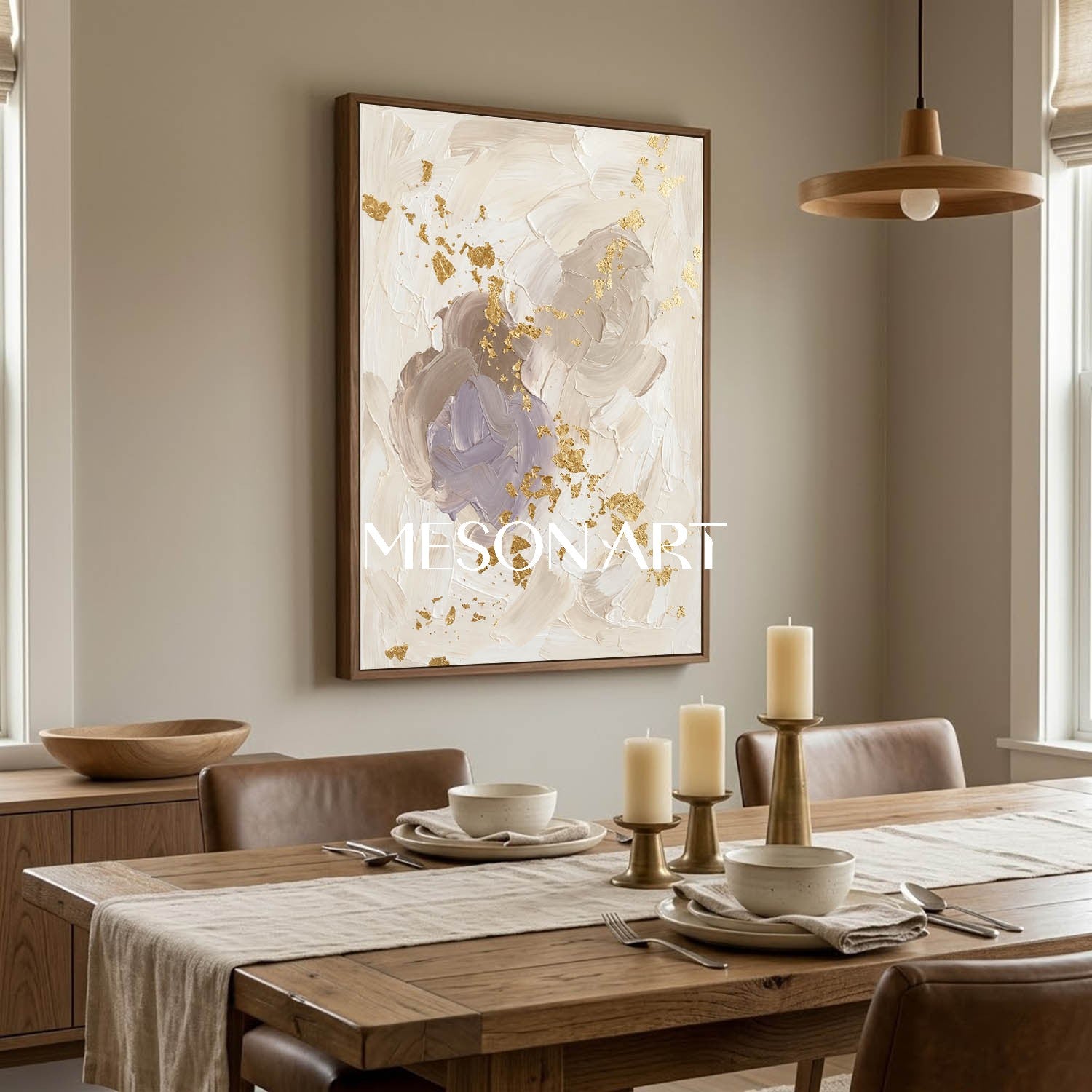 Luxury Gold Leaf Abstract Painting With Textured Impasto For Modern Home Decor