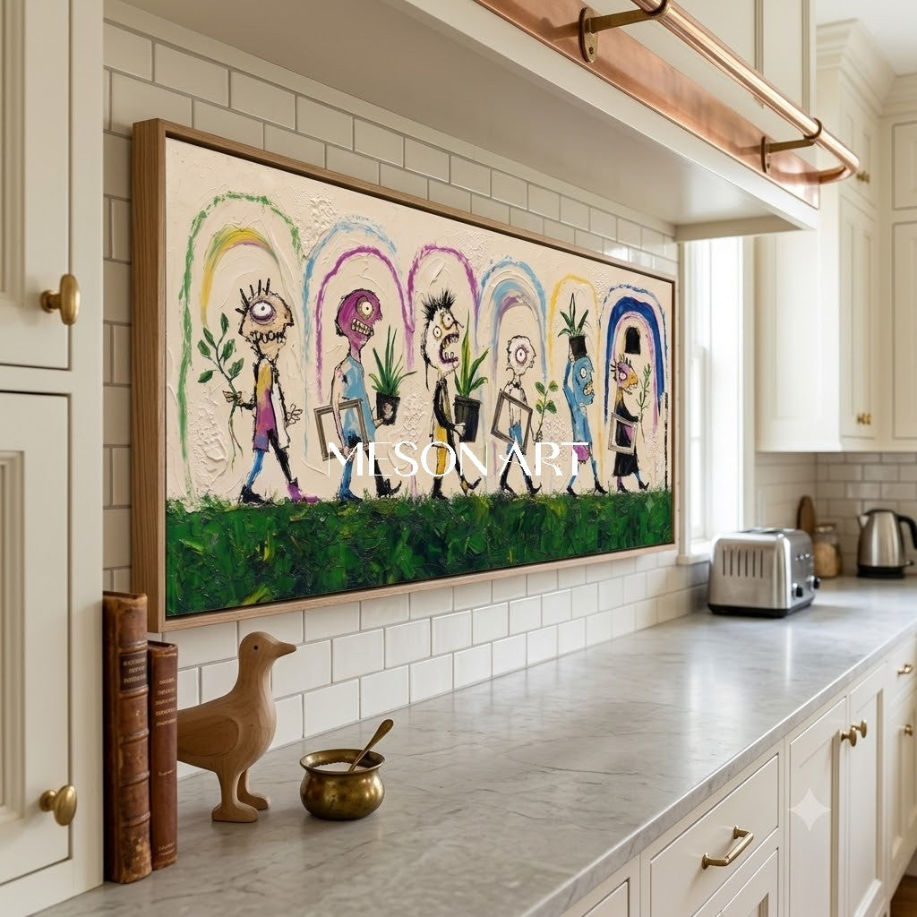 Colorful Pop Art Graffiti Painting With Quirky Characters For Modern Living Room Wall Decor