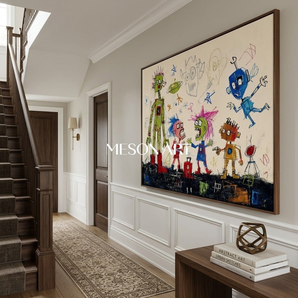 Vibrant Pop Art Graffiti Painting With Cartoon Characters For Modern Living Room Decor