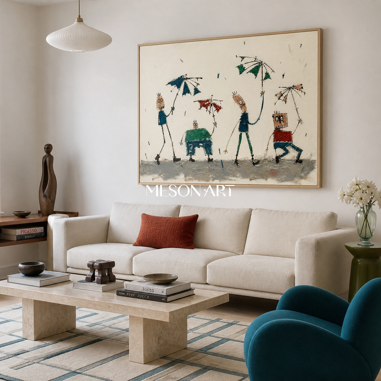 Beige Green Graffiti Figurative Cartoon Art Rectangular Wall Decor For Living Room By Mesonart