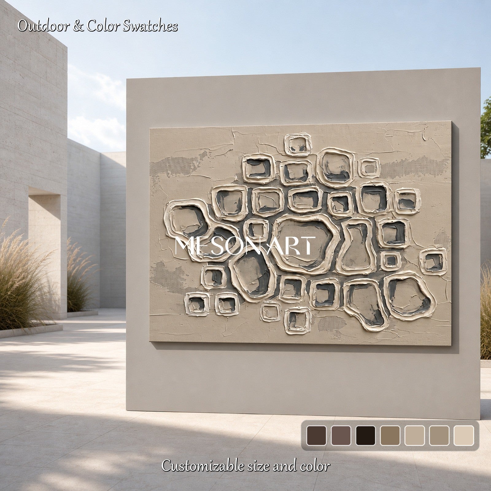 Minimalist Geometric Abstract Art With Textured Relief For Modern Living Room Decor