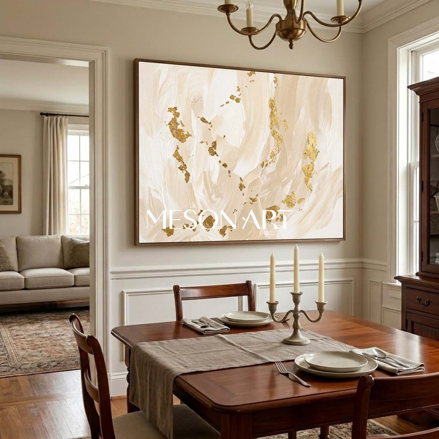 Luxury Minimalist Abstract Art With Gold Leaf For Modern Living Rooms And Bedrooms