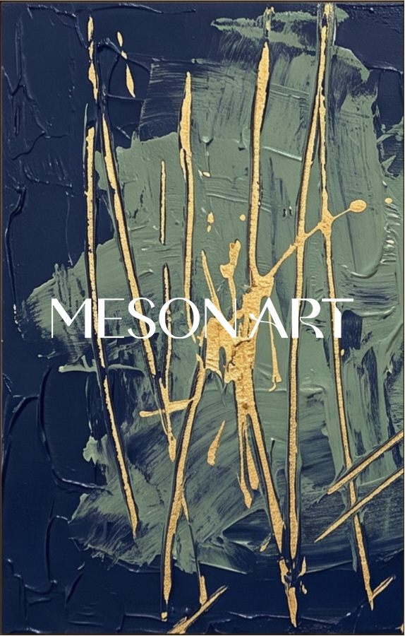 Blue And Gold Abstract Expressionism Painting Rectangular Wall Art For Living Room By Mesonart
