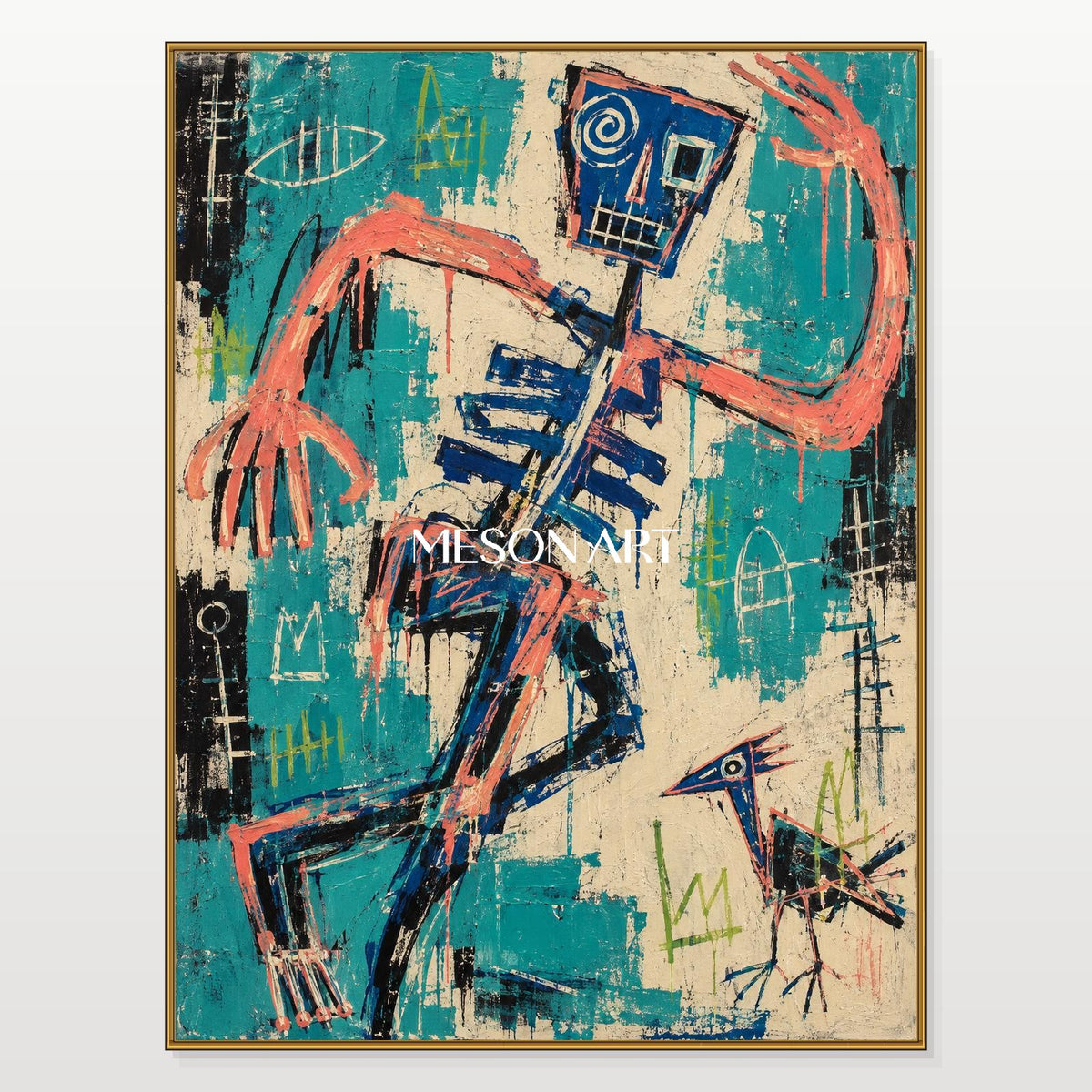 Blue And Red Abstract Figurative Oil Painting Modern Street Art Rectangular Wall Decor Living Room By Mesonart