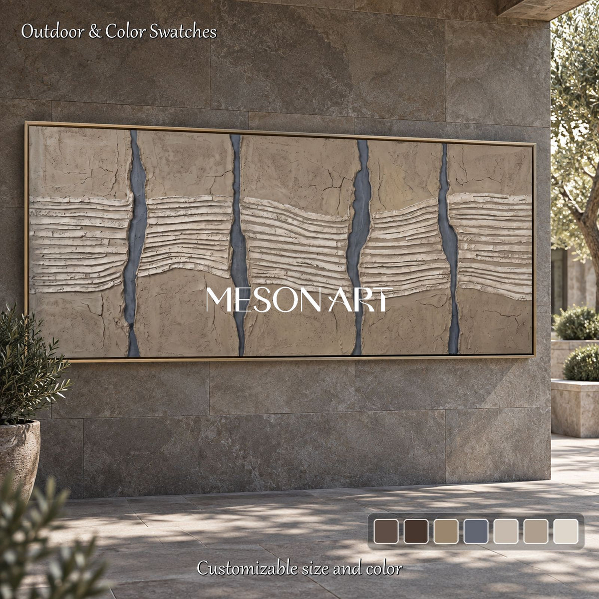 Brown And Gray Textured Painting Panoramic Large Abstract Wall Art For Living Room Original Artist By Mesonart
