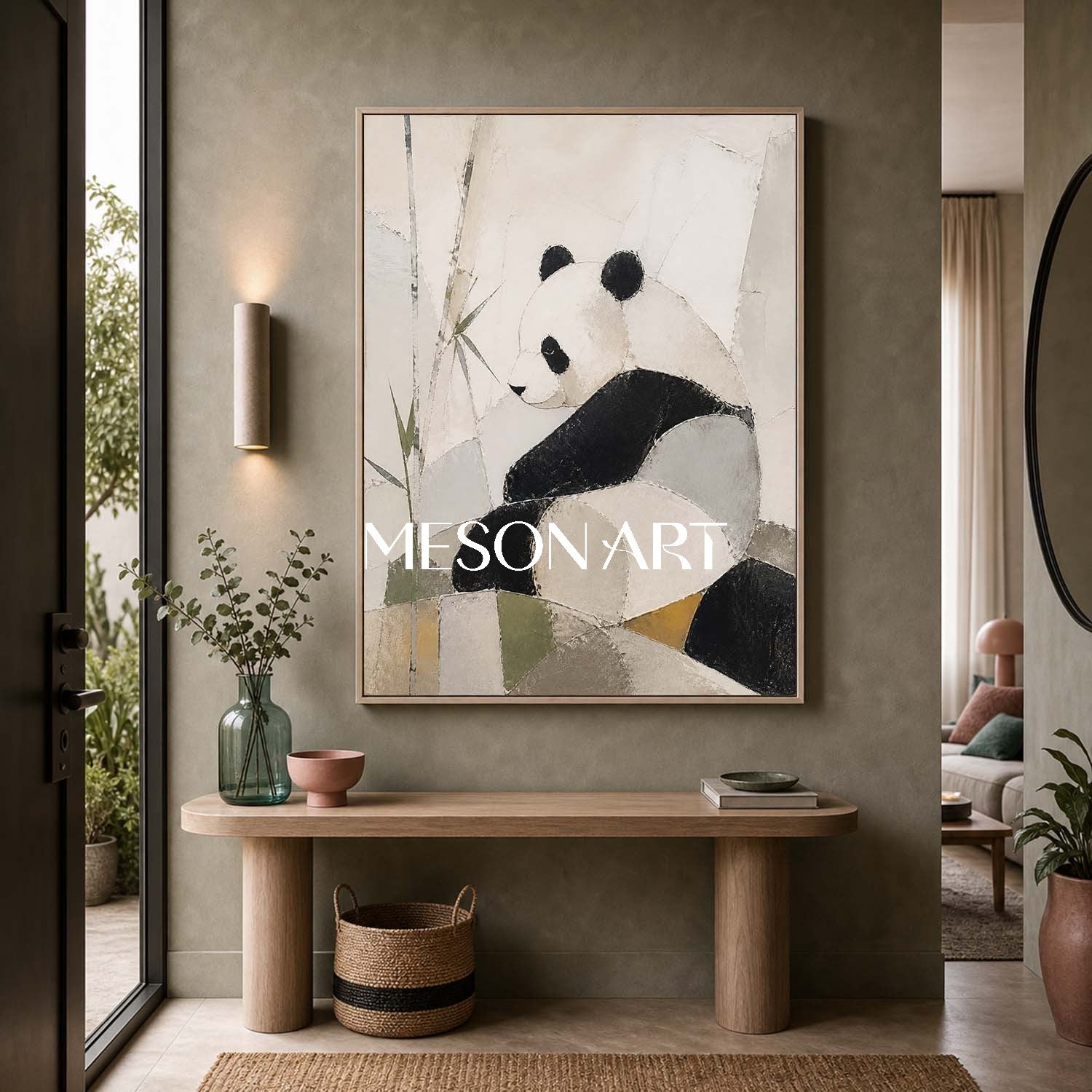 Minimalist Panda Wall Art Abstract Black And White Painting For Living Room And Nursery Decor