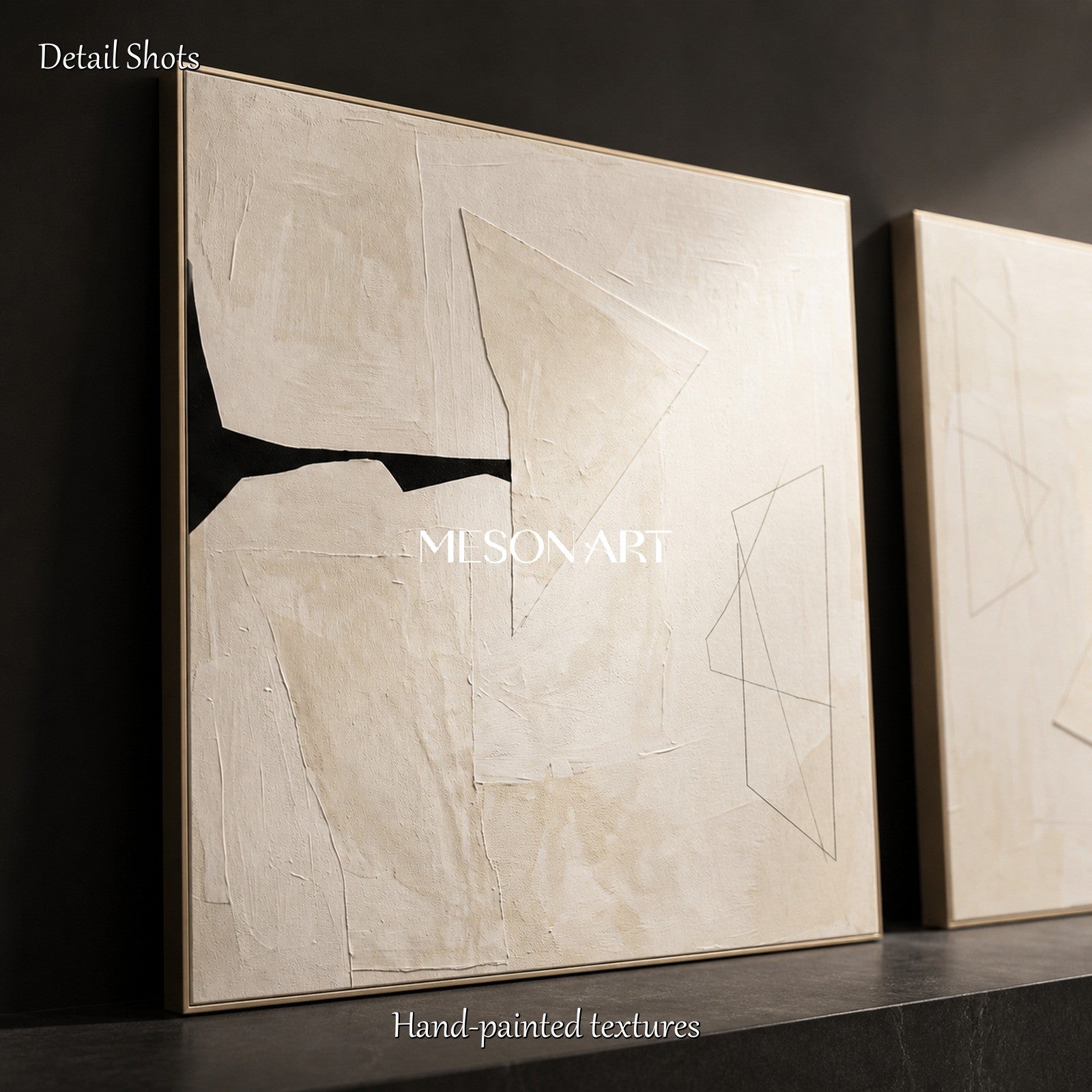 Beige And Black Contemporary Painting Square Wall Art Original Statement Artwork By Mesonart