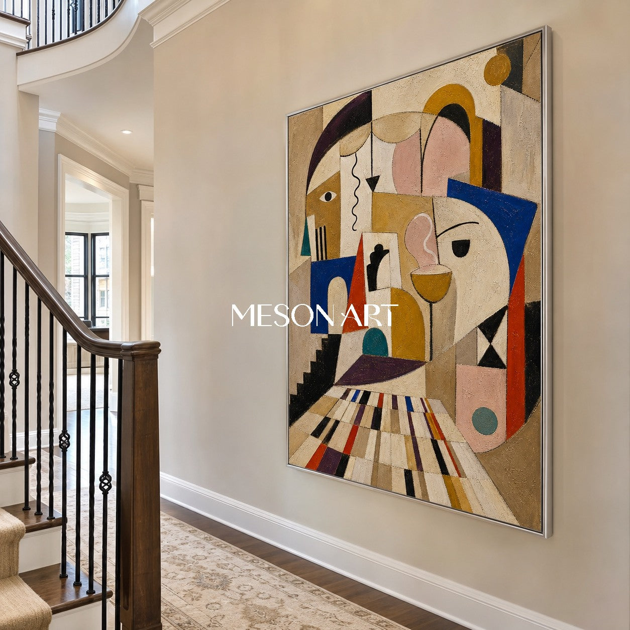Cubist Expressionist Art Painting With Architectural Forms For Modern Home Decor