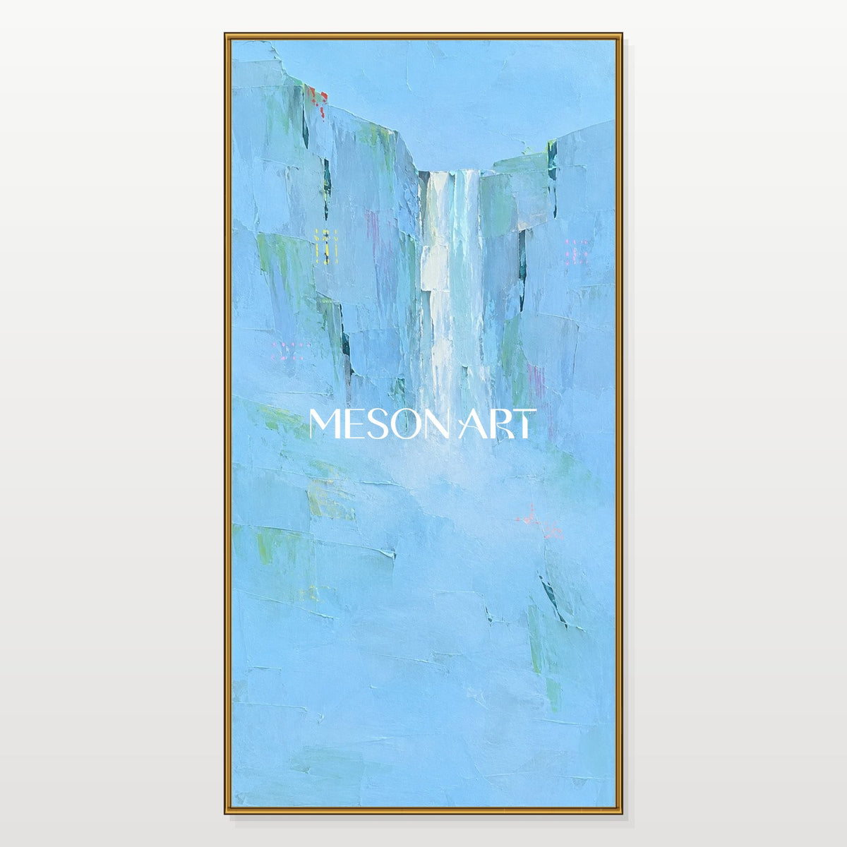 Blue And White Abstract Landscape Panoramic Textured Art Original Artist Hand Painted By Mesonart