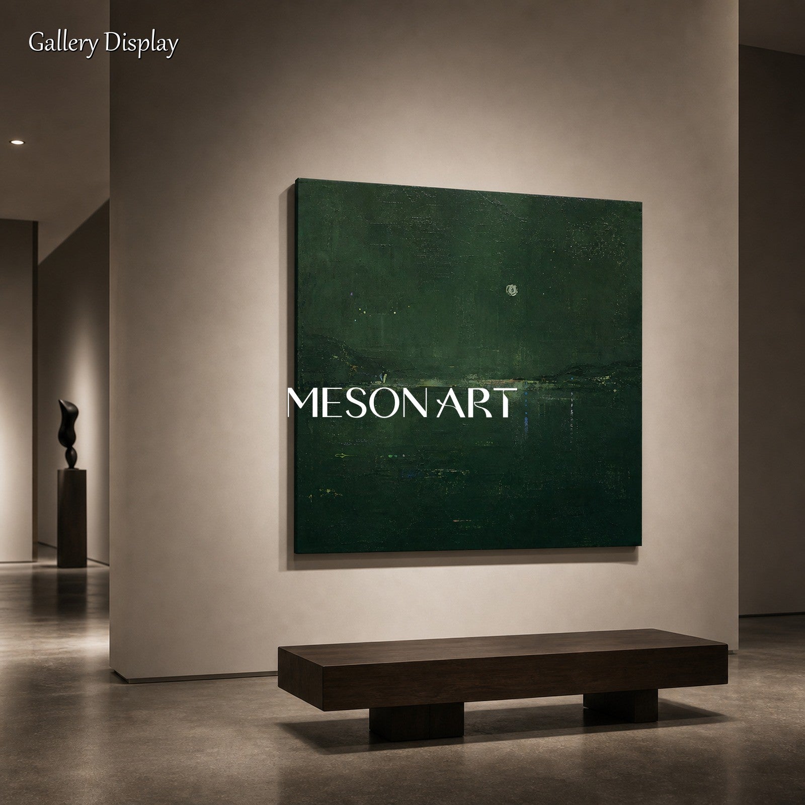 Emerald Green Abstract Landscape Painting With Gold Accents For Modern Living Room Wall Decor