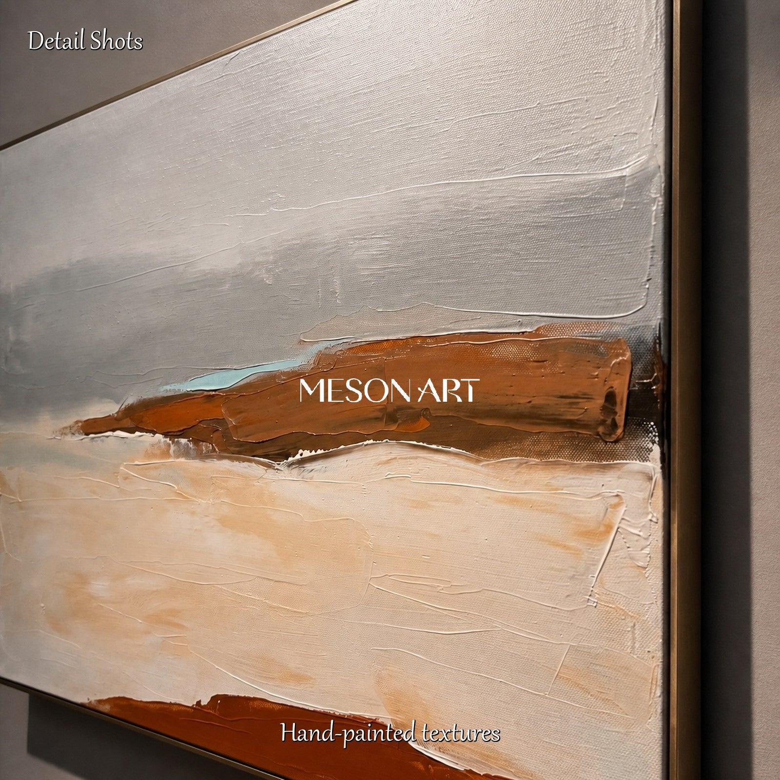 Gray And Beige Abstract Landscape Painting Textured Contemporary Art Rectangular Wall Decor By Mesonart