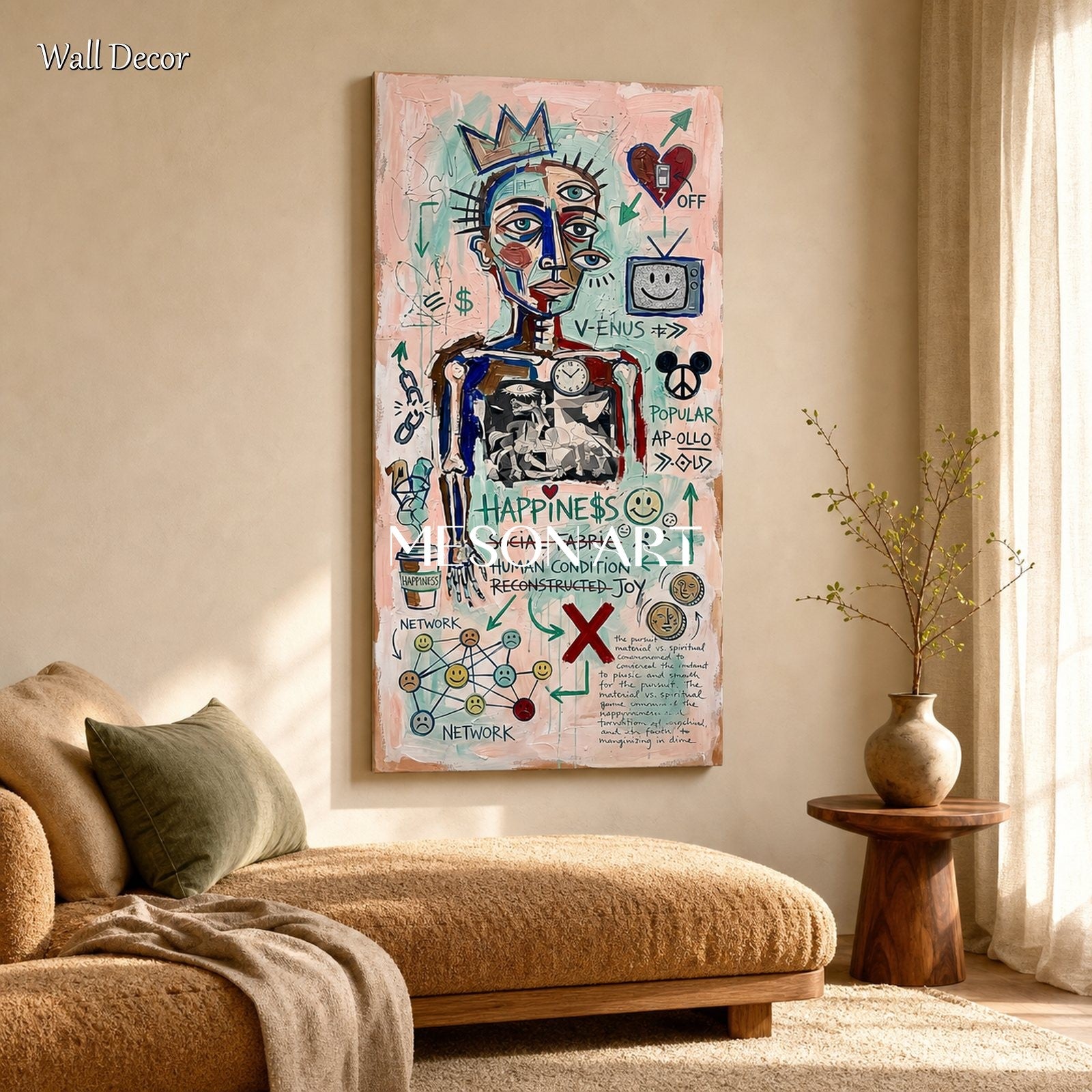 Original Pop Art Abstract Painting With Social Commentary For Modern Living Room Decor
