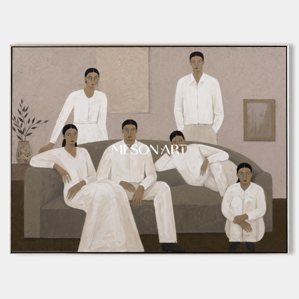 Minimalist Family Portrait Art In Neutral Tones For Modern Living Room Decor