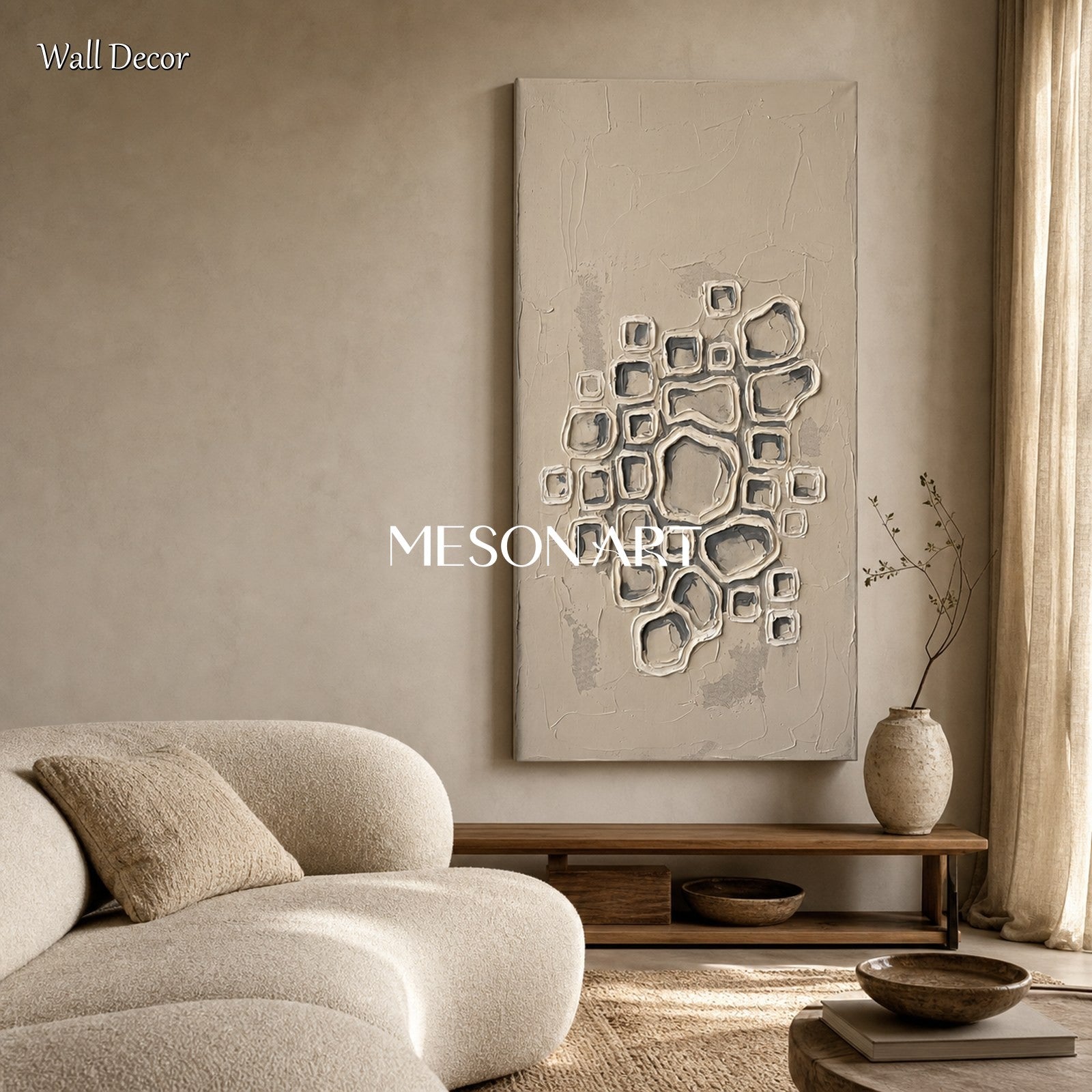 Minimalist Geometric Abstract Art With Textured Relief For Modern Living Room Decor