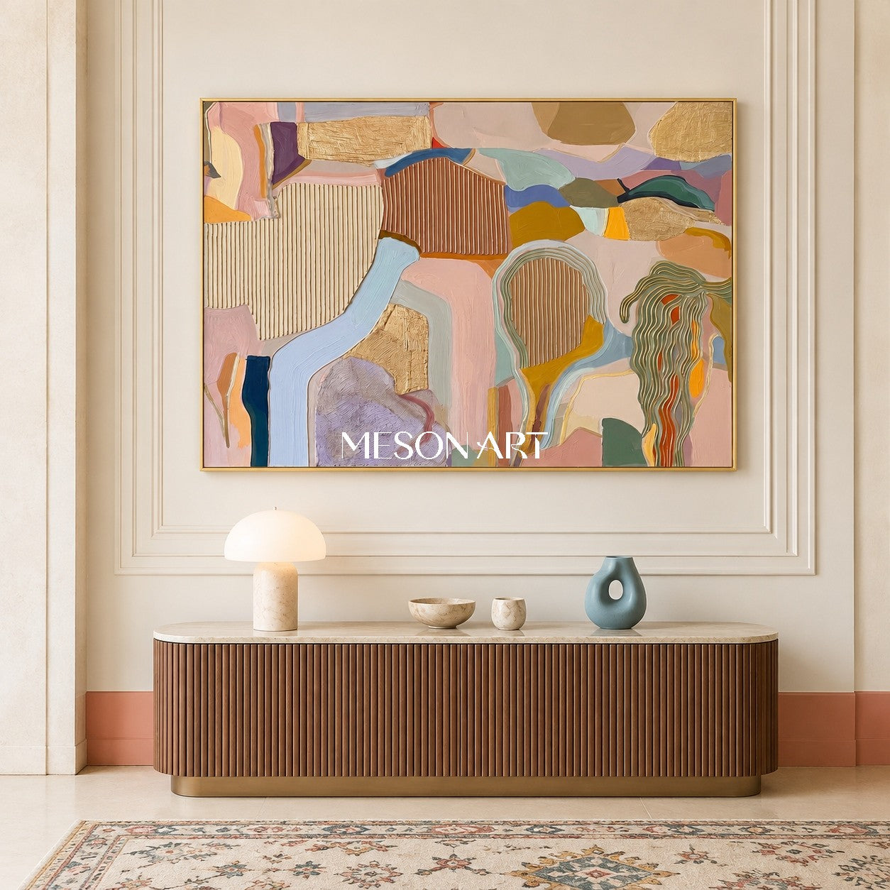 Beige And Gold Abstract Textured Organic Geometric Contemporary Rectangular Wall Art By Mesonart