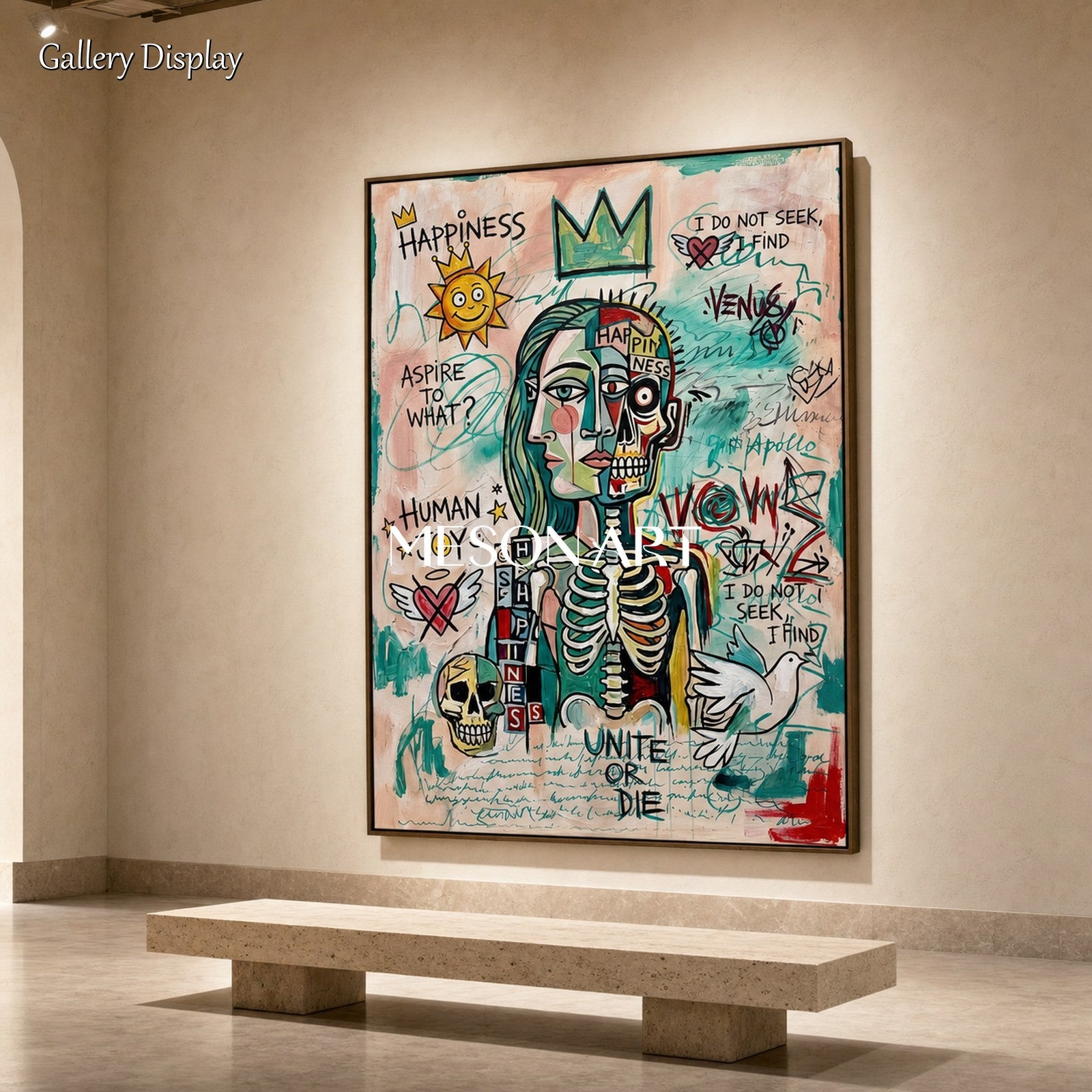 Urban Graffiti Art Painting With Bold Typography And Pop Surrealism For Modern Living Room Decor