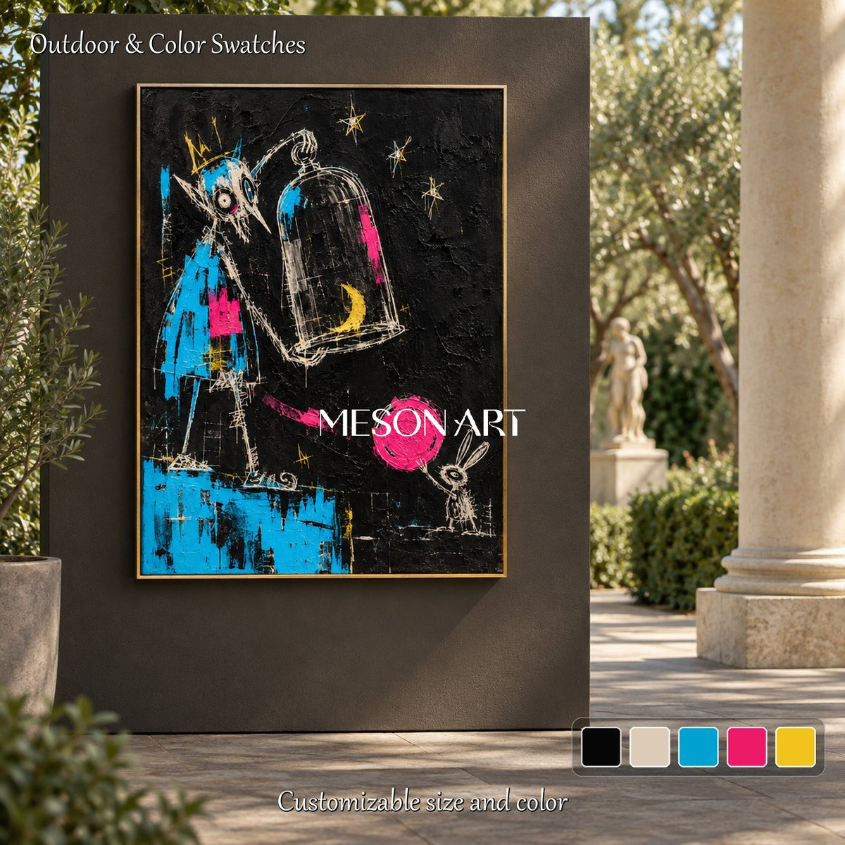 Black And Blue Abstract Graffiti Painting Rectangular Wall Art For Living Room Original Artist Hand Painted By Mesonart