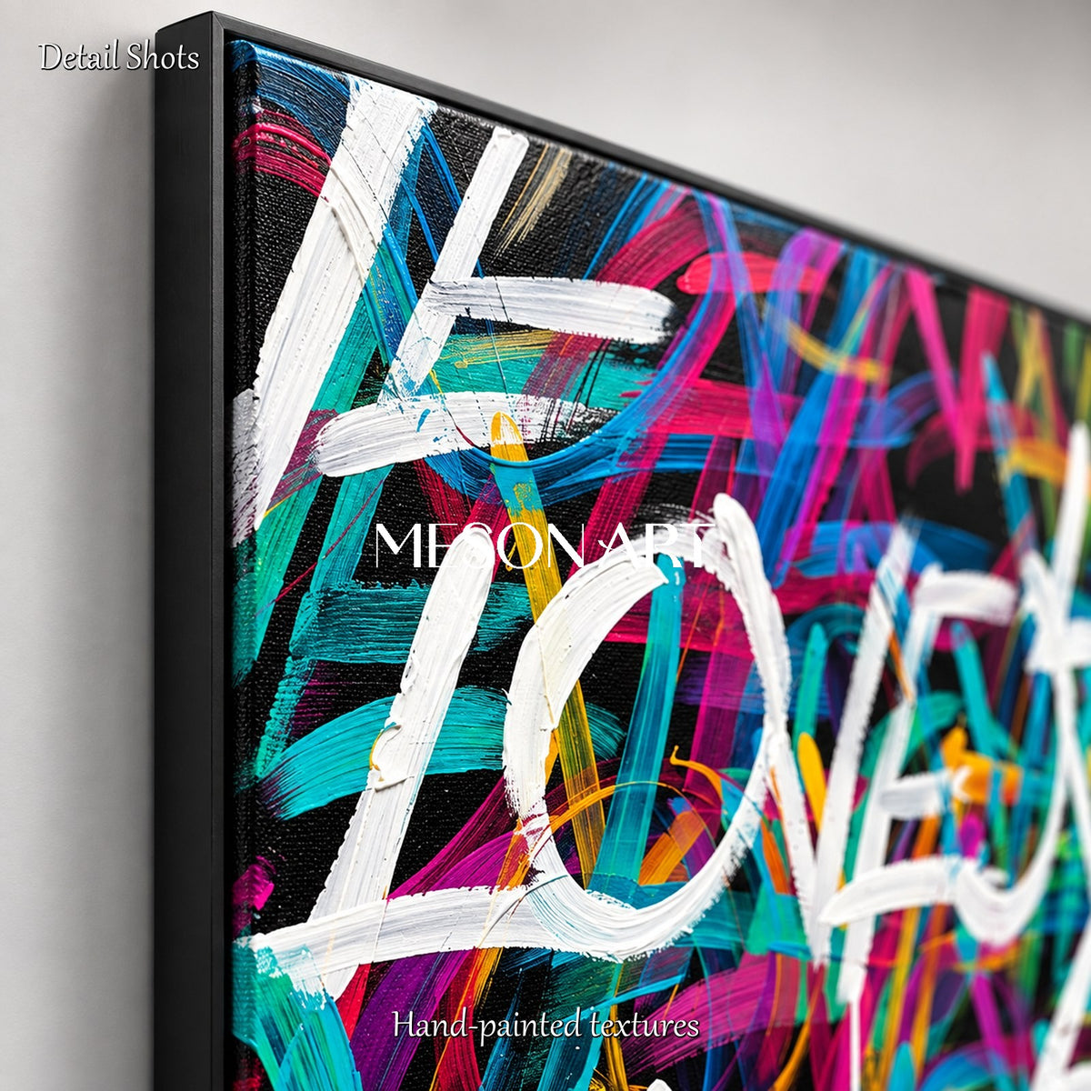 Black And Pink Graffiti Love Wall Art Rectangular Original Artist Hand Painted By Mesonart
