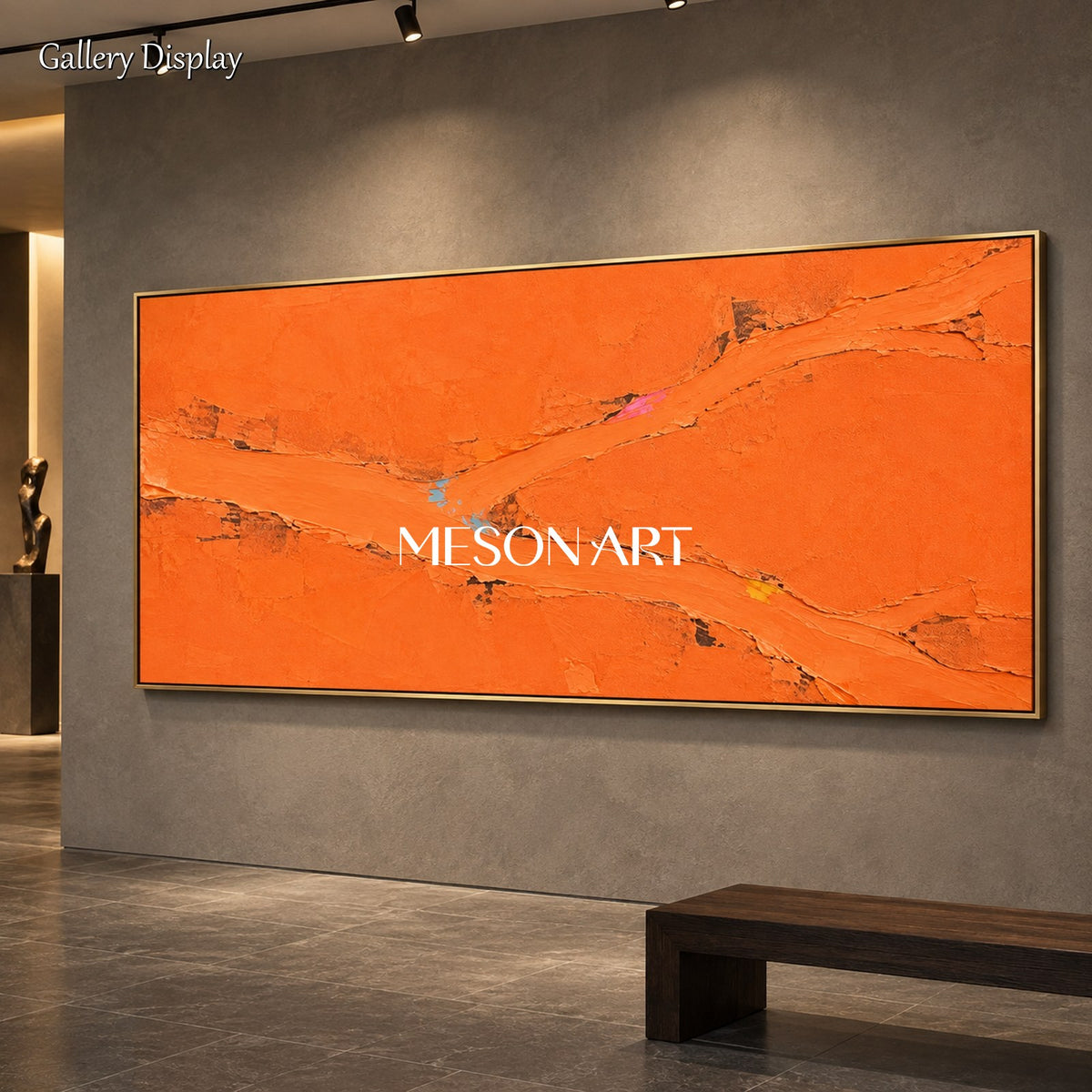 Orange Abstract Art Palette Knife Painting Panoramic Landscape Wall Art Minimalist Contemporary By Mesonart