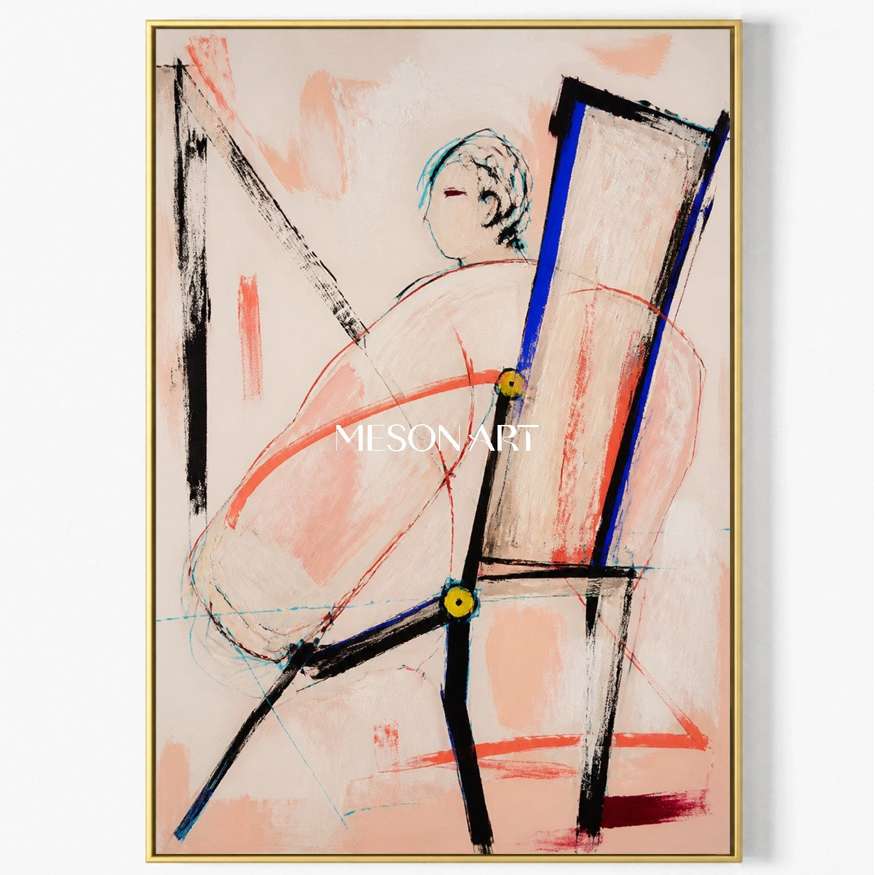 Pink And Black Expressionist Modern Figurative Abstract Art Rectangular Wall Decor For Living Room By Mesonart