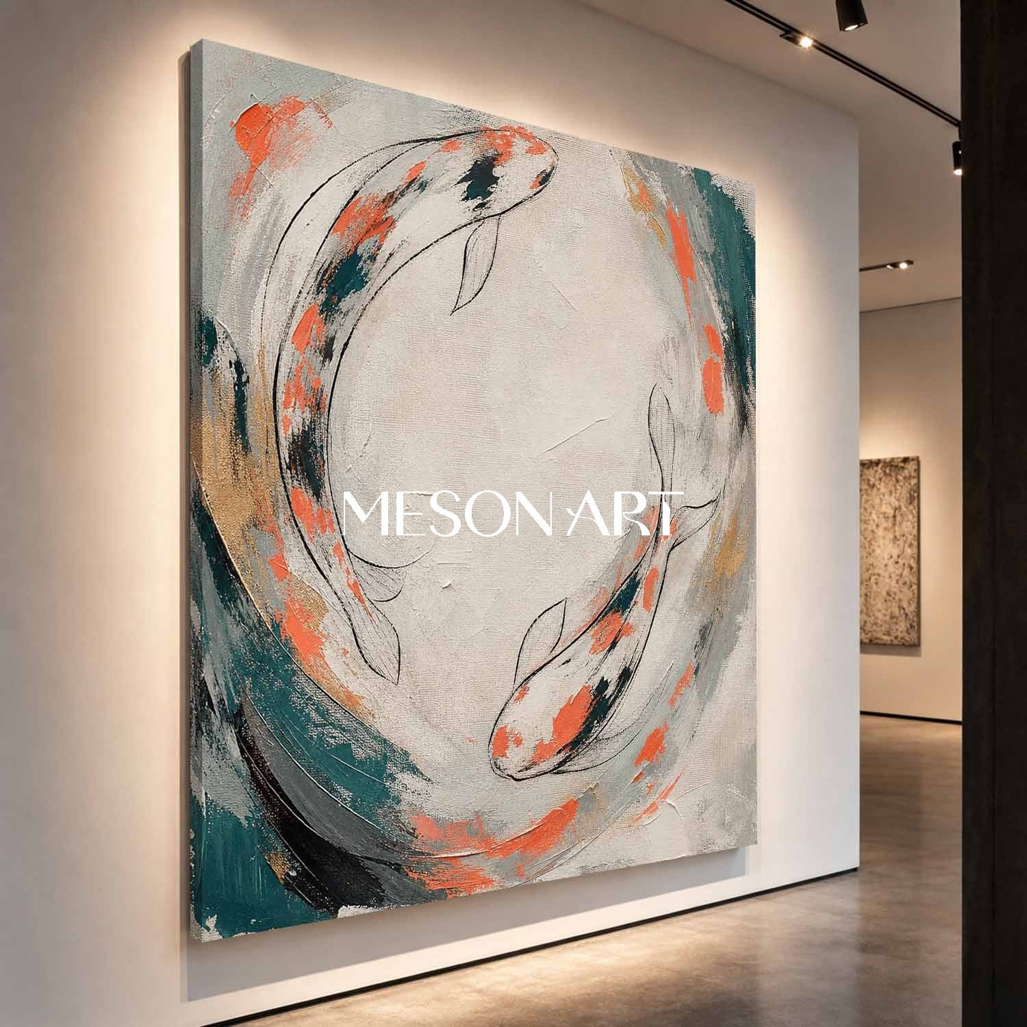 Minimalist Koi Fish Abstract Painting For Modern Living Room Wall Art Decor