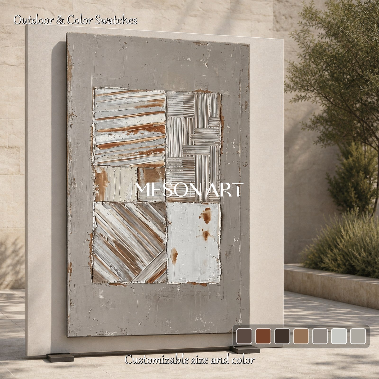 Gray Brown Minimalist Textured Wall Art For Modern Living Room Decor