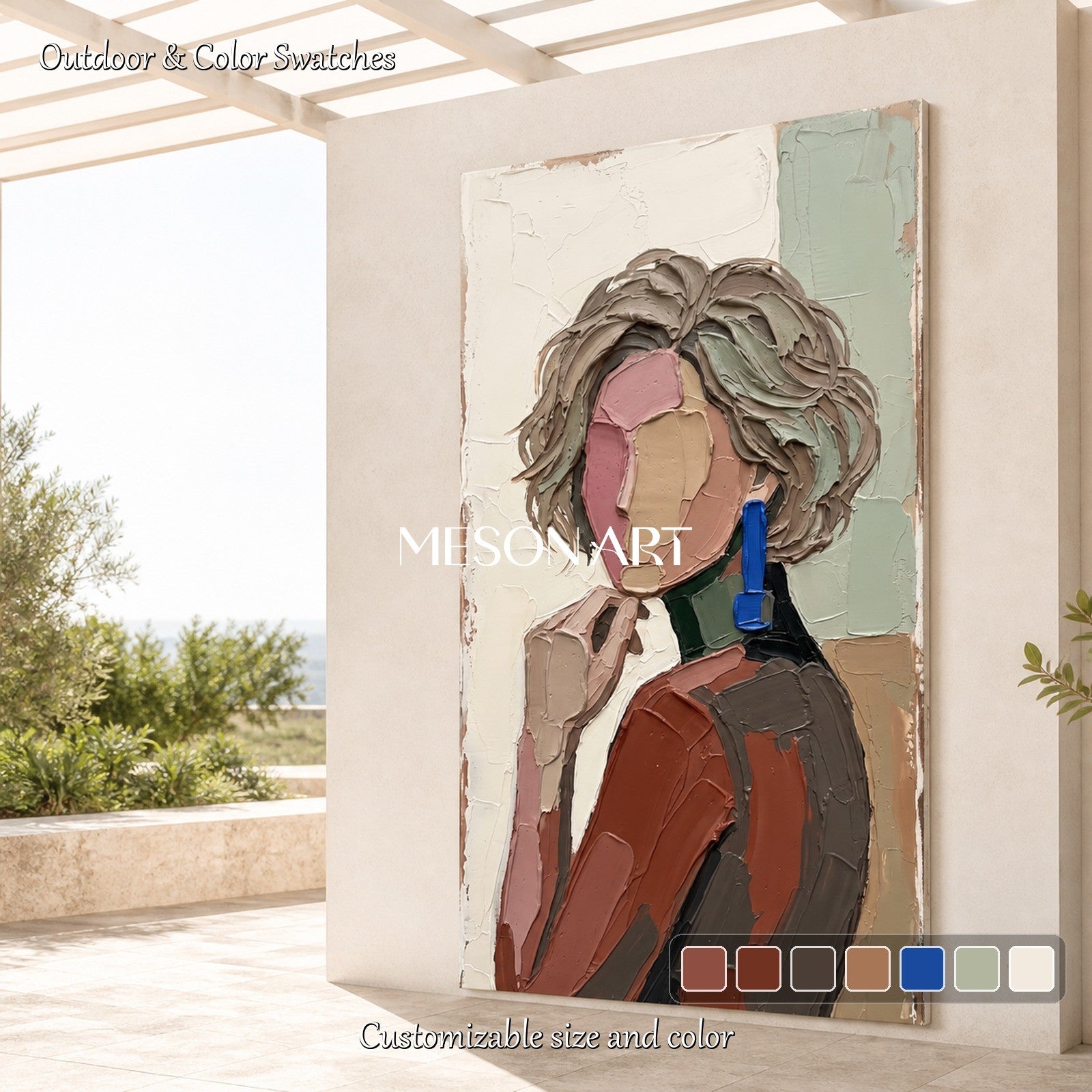 Beige And Brown Painting Modern Figurative Art Panoramic Wall Decor For Living Room By Mesonart