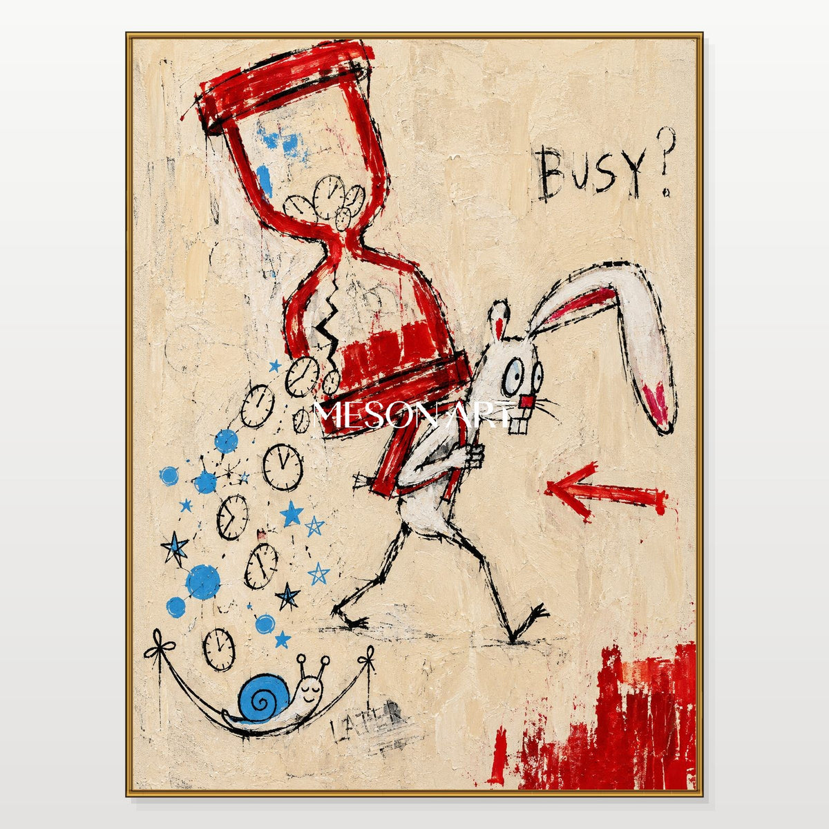 Red And Blue Abstract Graffiti Painting Hand Painted Urban Wall Art Rectangular Canvas By Mesonart