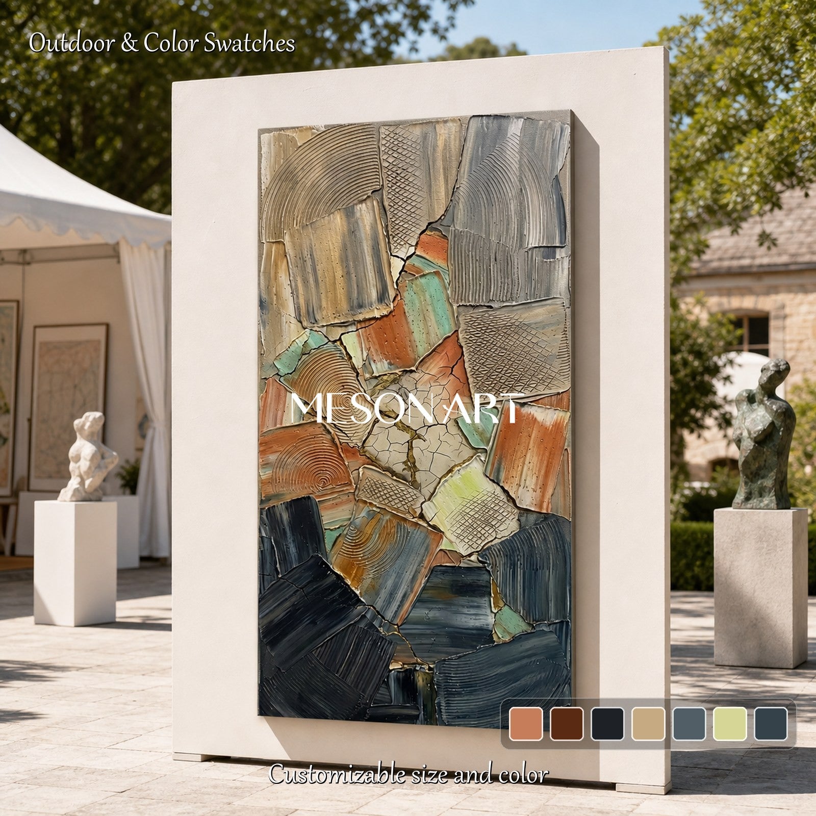 Brown Wabi Sabi Abstract Painting With Textured Relief For Modern Living Room Decor