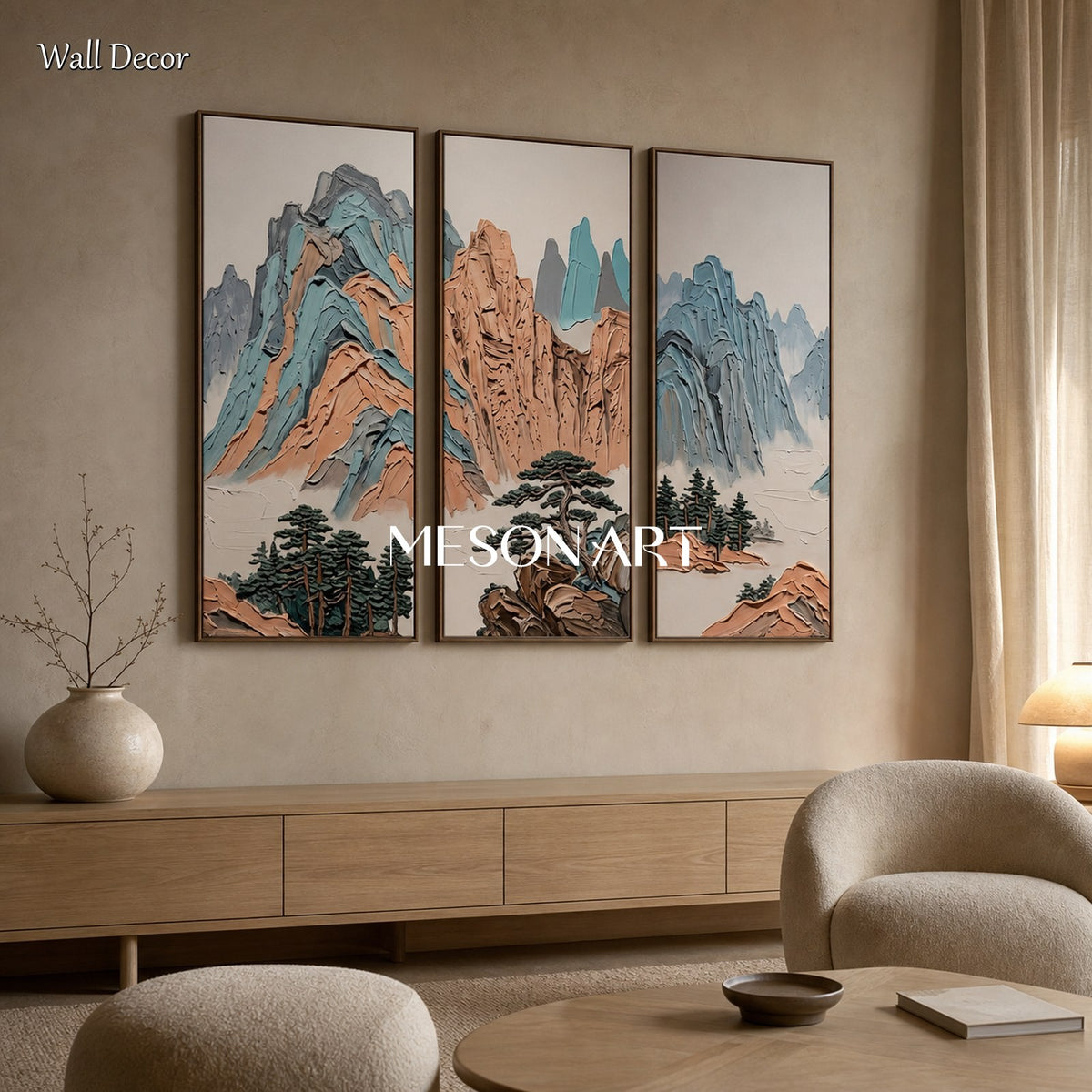 Blue And Brown Pastel Landscape Painting Rectangular Wall Art Original Artist Hand Painted By Mesonart