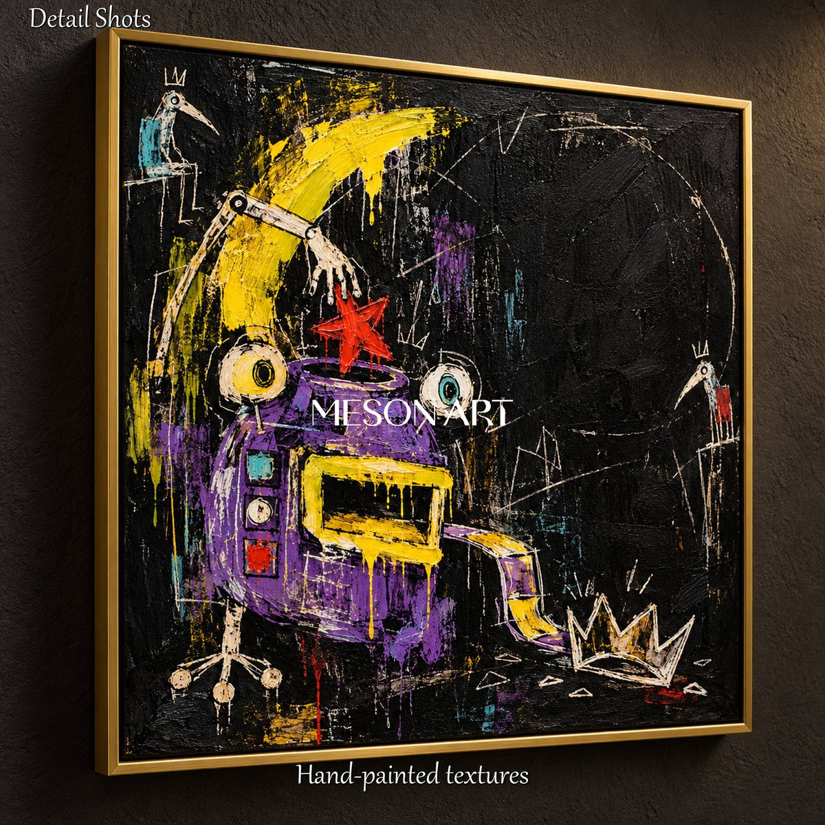 Black And Yellow Abstract Graffiti Pop Art Square Painting Original Artist Hand Painted Wall Decor For Living Room By Mesonart
