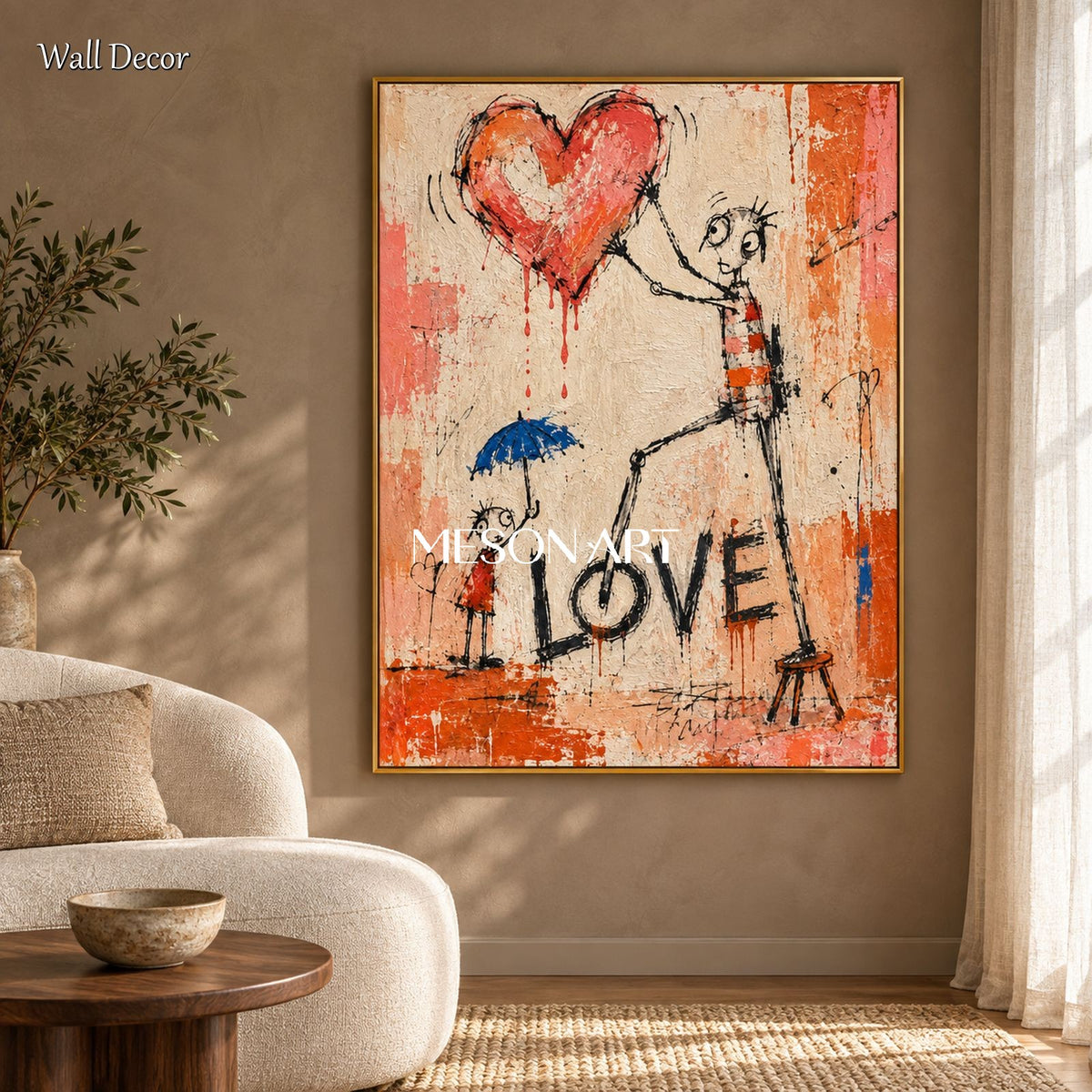 Red And Orange Abstract Graffiti Painting Original Artist Hand Painted Rectangular Wall Art For Living Room By Mesonart