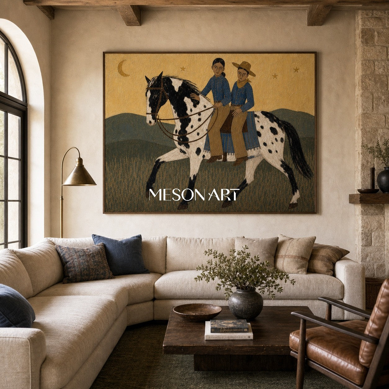 Contemporary Equestrian Painting With Minimalist Horse Riders For Living Room Decor
