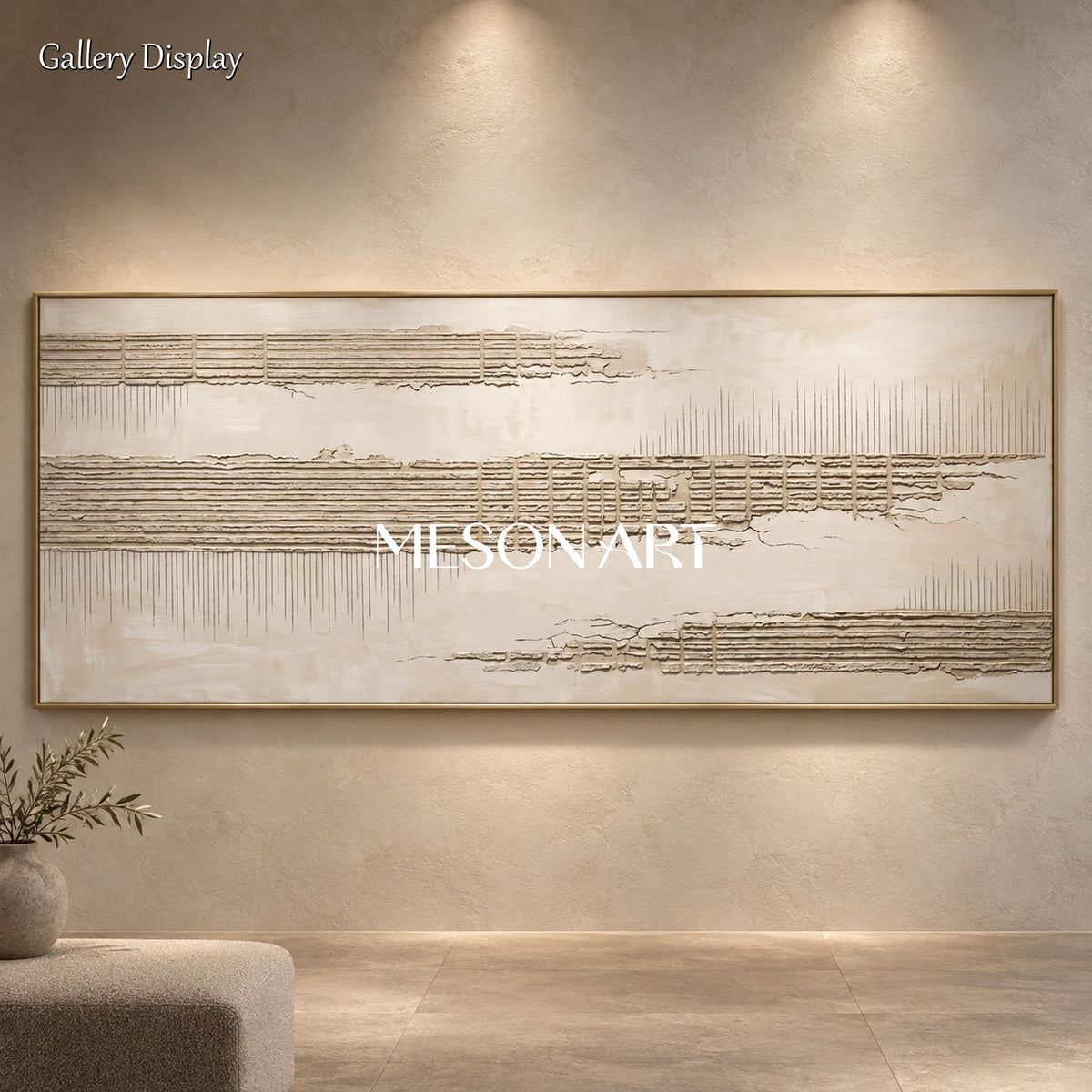 Beige Textured Painting Panoramic Wall Art For Living Room Original Artist Hand Painted By Mesonart