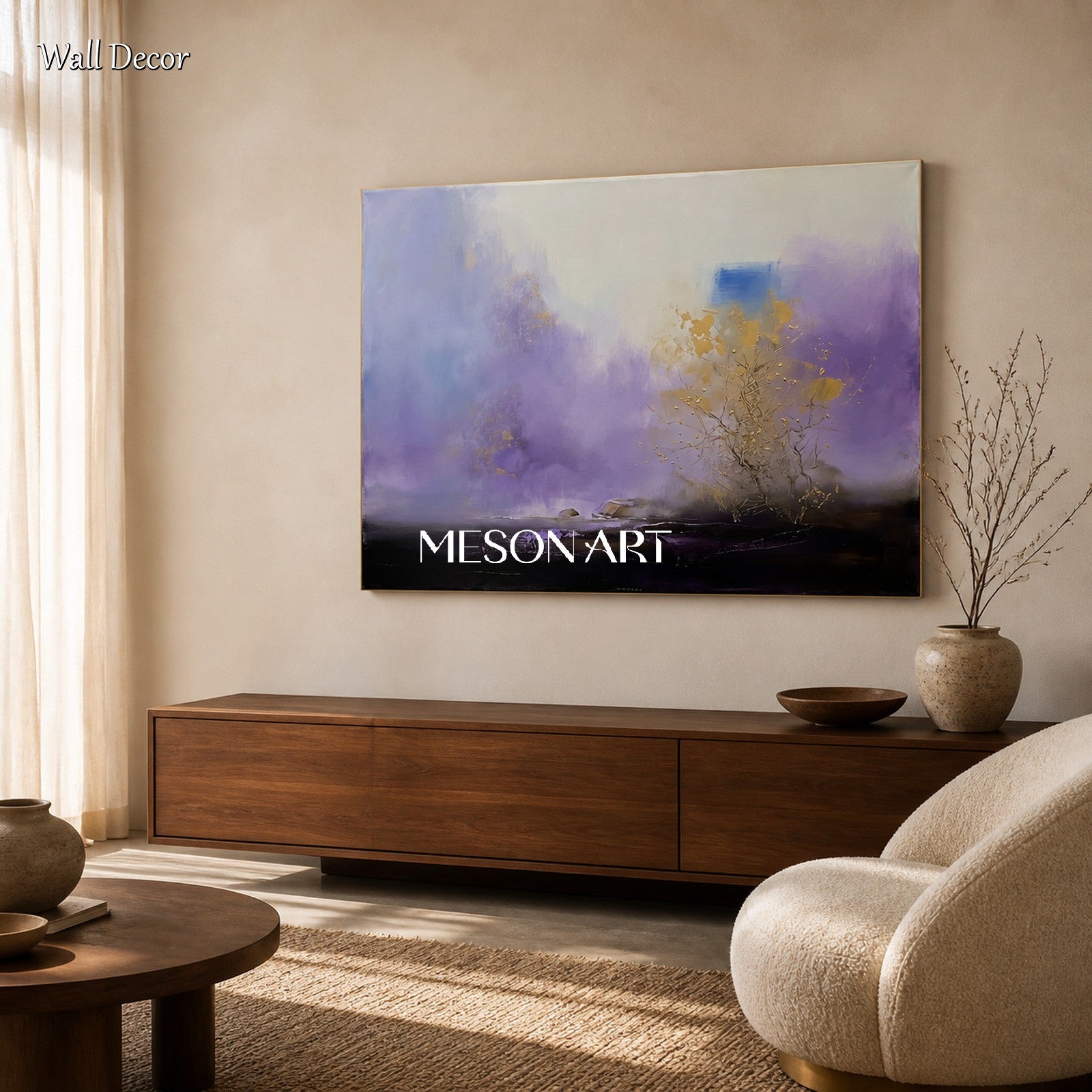 Purple And Gold Abstract Expressionist Art Rectangular Painting Original Artist By Mesonart