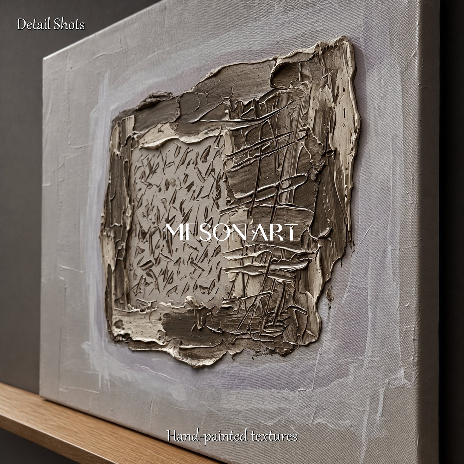 Minimalist Textured Abstract Art In Beige And Gray For Modern Home Decor