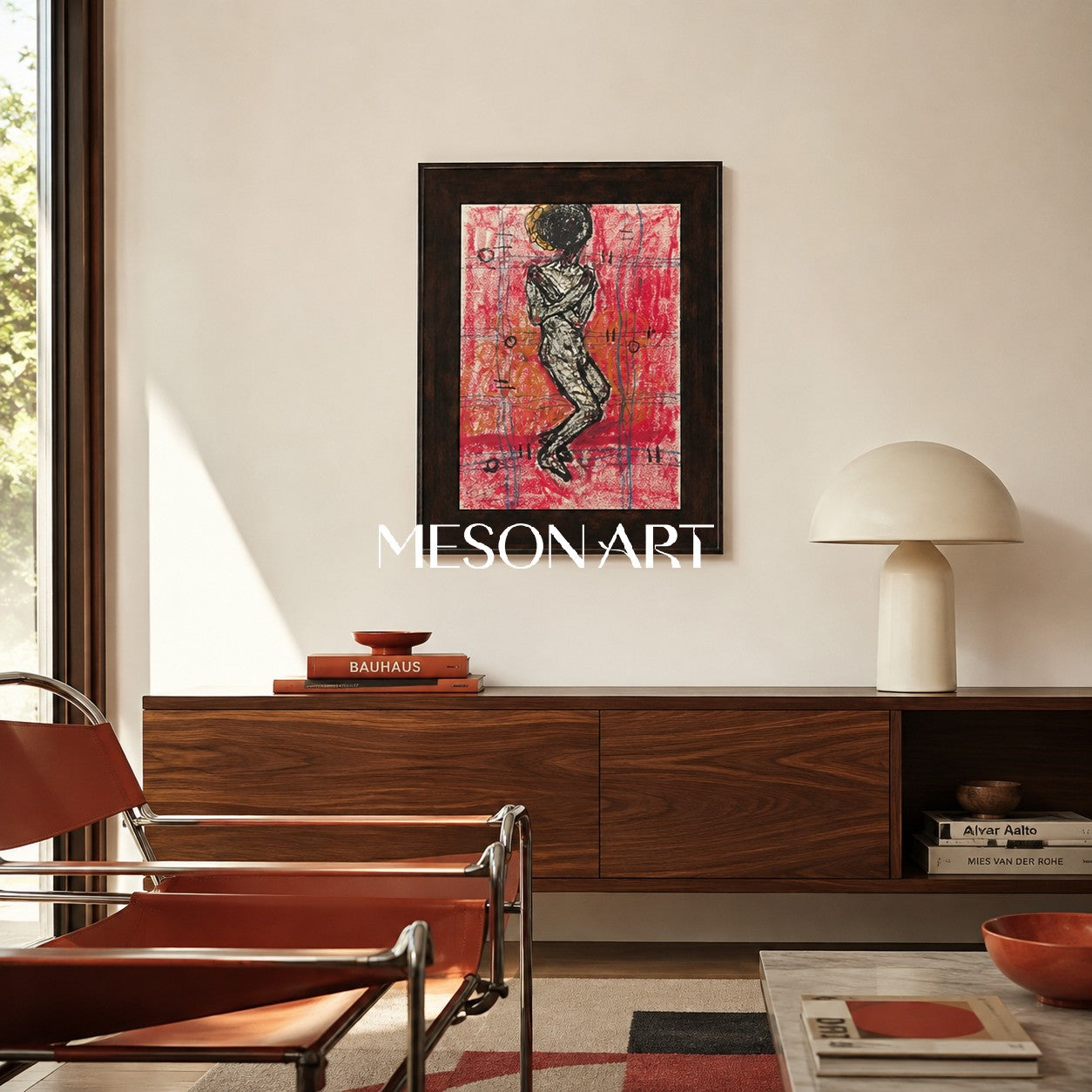 Red And Black Figurative Portrait Painting Contemporary Art Rectangular Wall Decor For Living Room By Mesonart