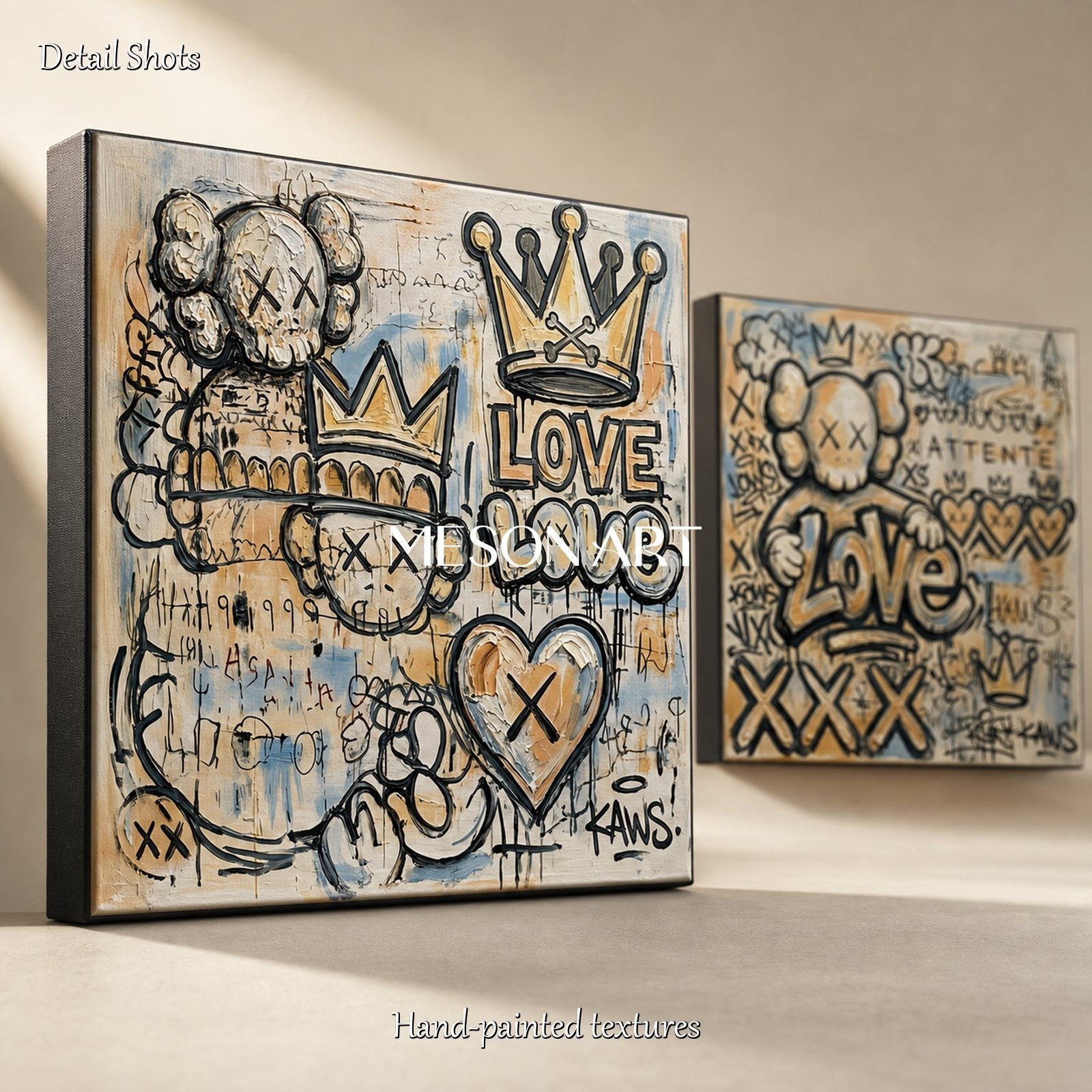 Urban Pop Art Graffiti Painting With Crown And Heart Motifs For Modern Living Room Decor