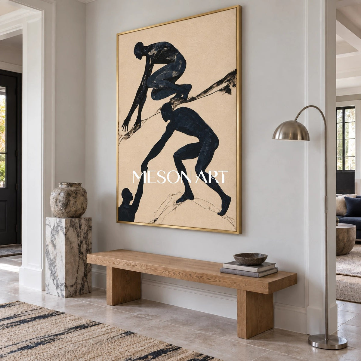 Black And Beige Expressionist Figurative Art Rectangular Painting Modern By Mesonart