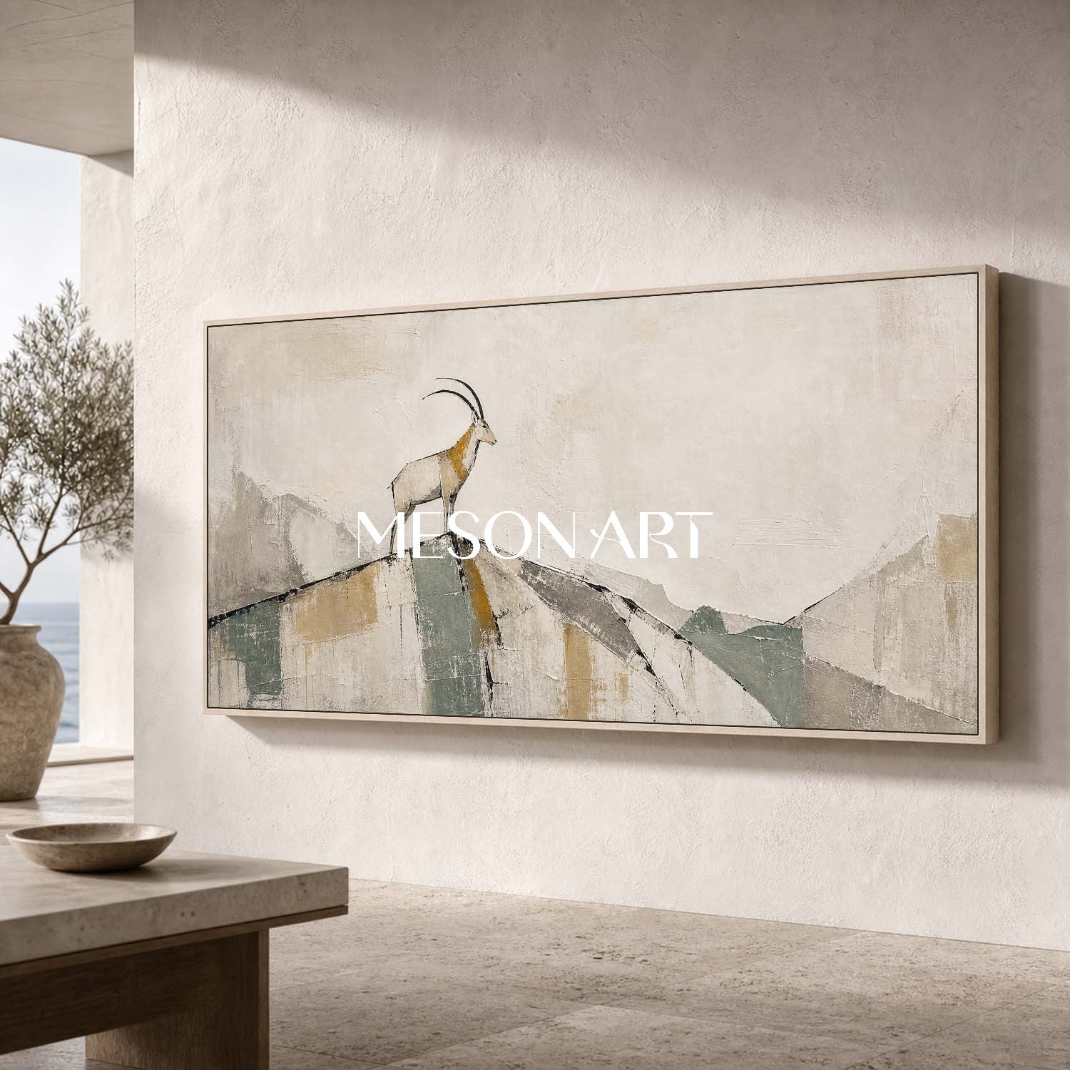 Minimalist Goat Canvas Art Abstract Mountain Painting For Modern Living Room Decor