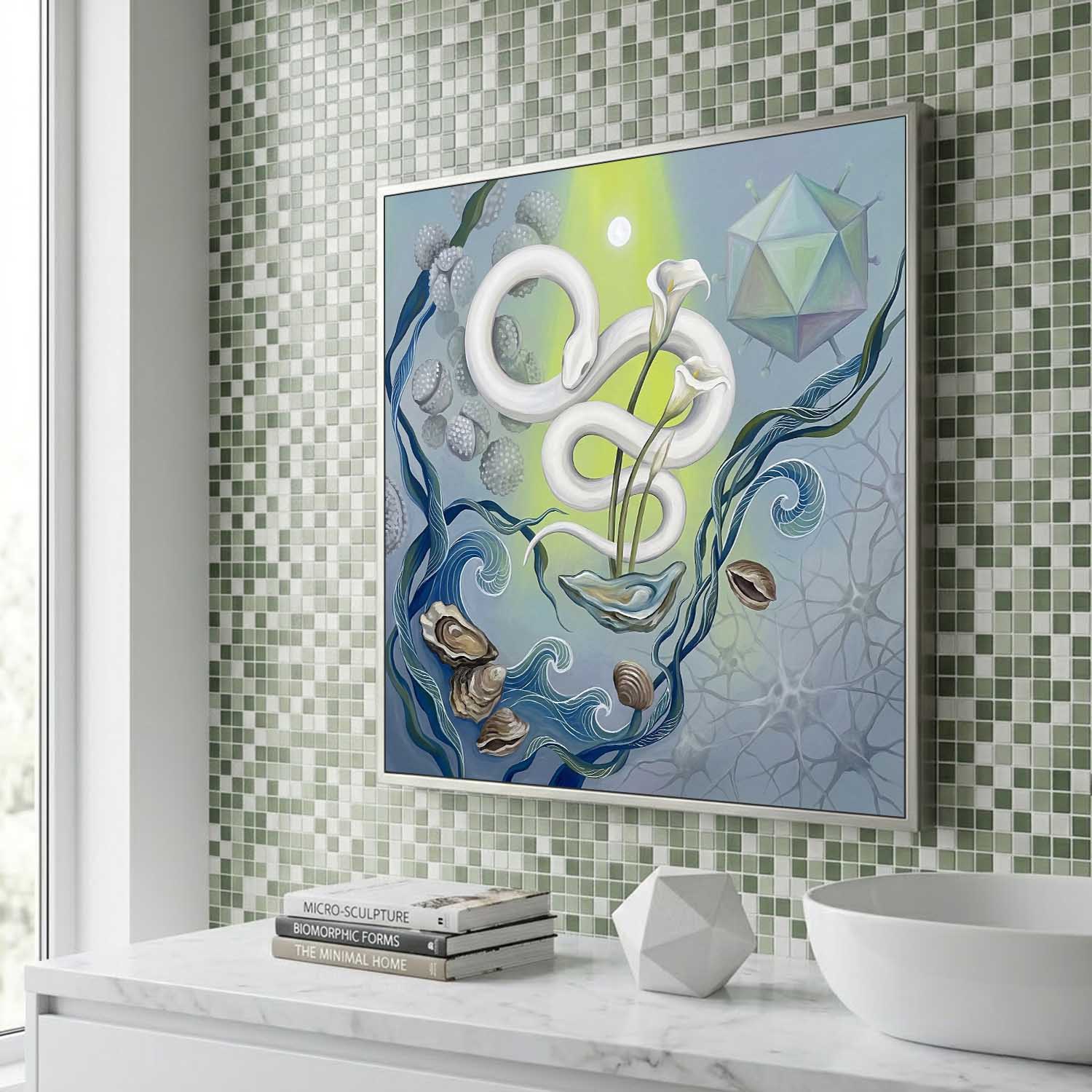Hand Painted Serene Ocean Wave Canvas Art Wellness Spa Decor Hallway