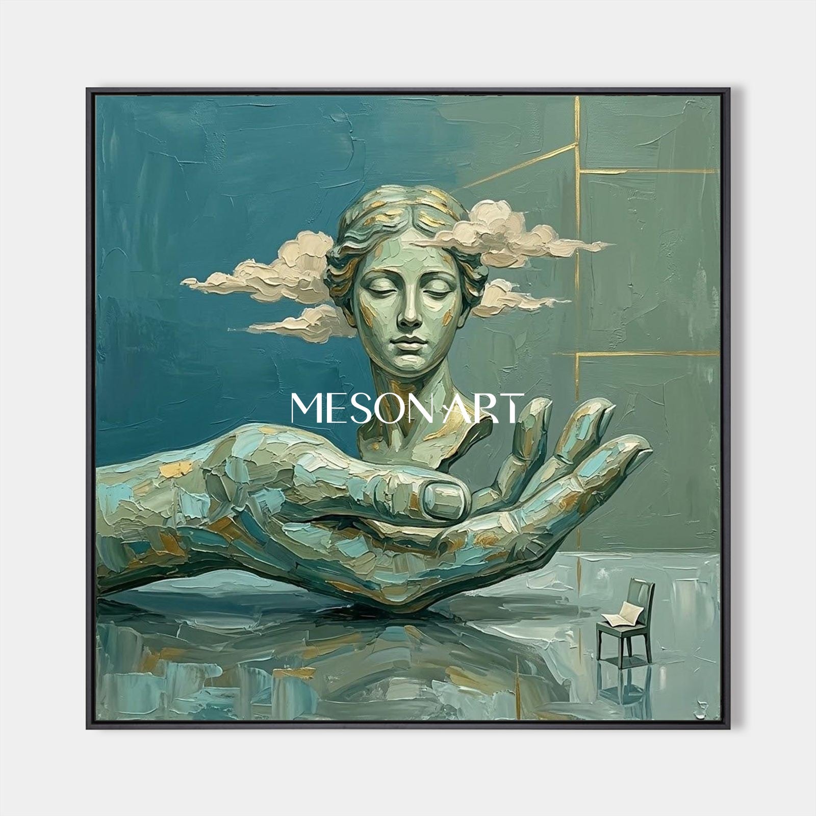Surrealist Sculpture Painting With Gold Accents For Modern Living